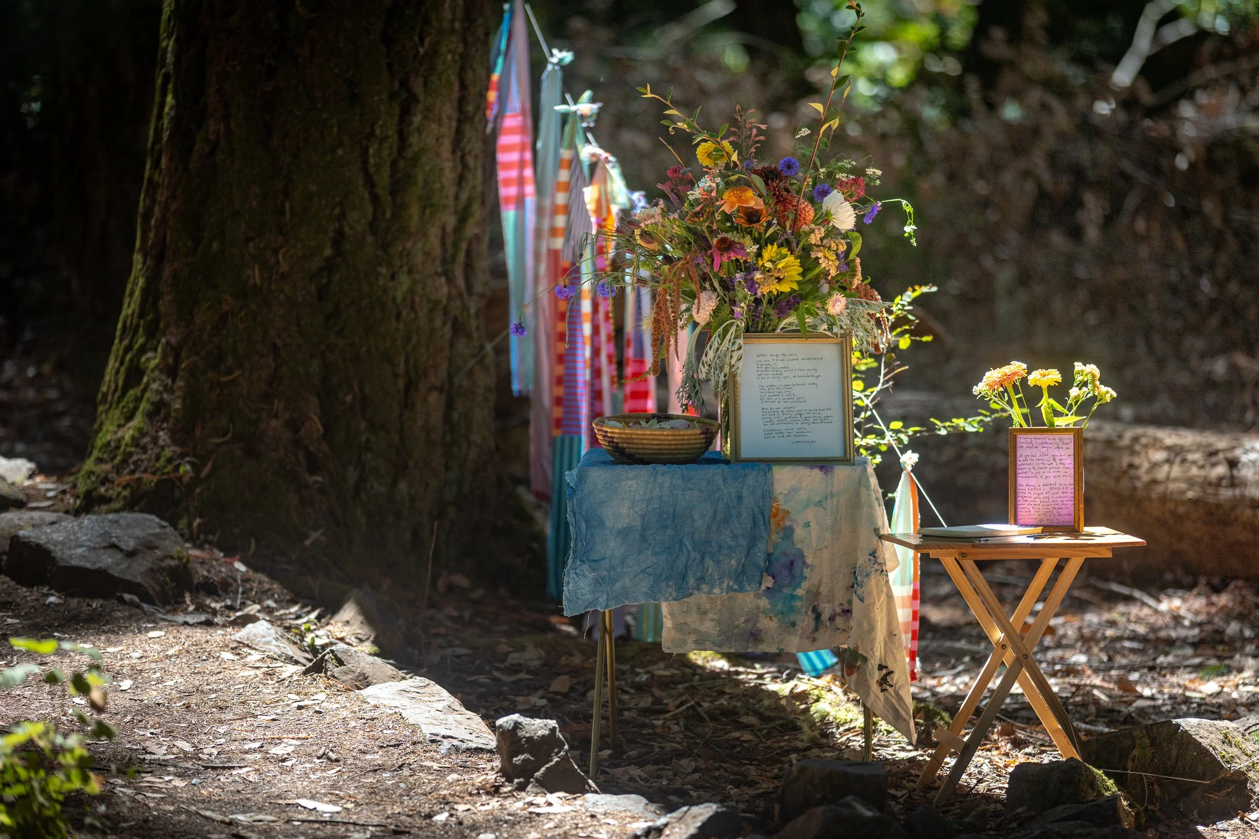 Art installation offering "Floating Memory" from Holly Hilgenberg of Stained Ghost as part of Dirt & Glitter's Breathing Bridges 2025 in Del Norte County, CA