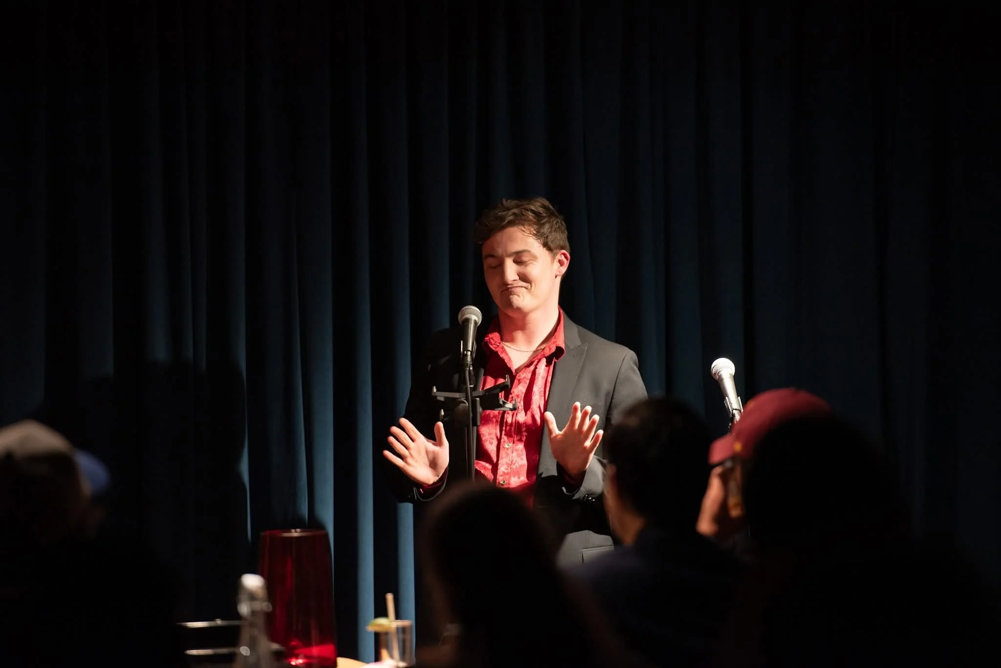 A performance photo from Chameleon Theater Collective's Valentines Cabaret. Song: "Let's Do It' (Cole Porter)