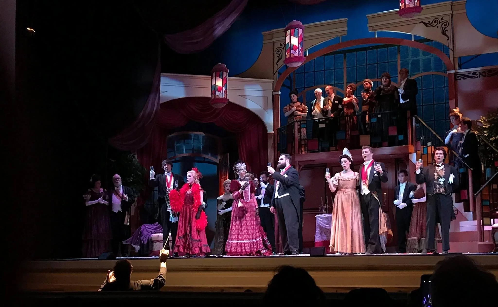 A performance photo from the Eklund Opera Program production of "Die Fledermaus." Role: Dr. Falke.