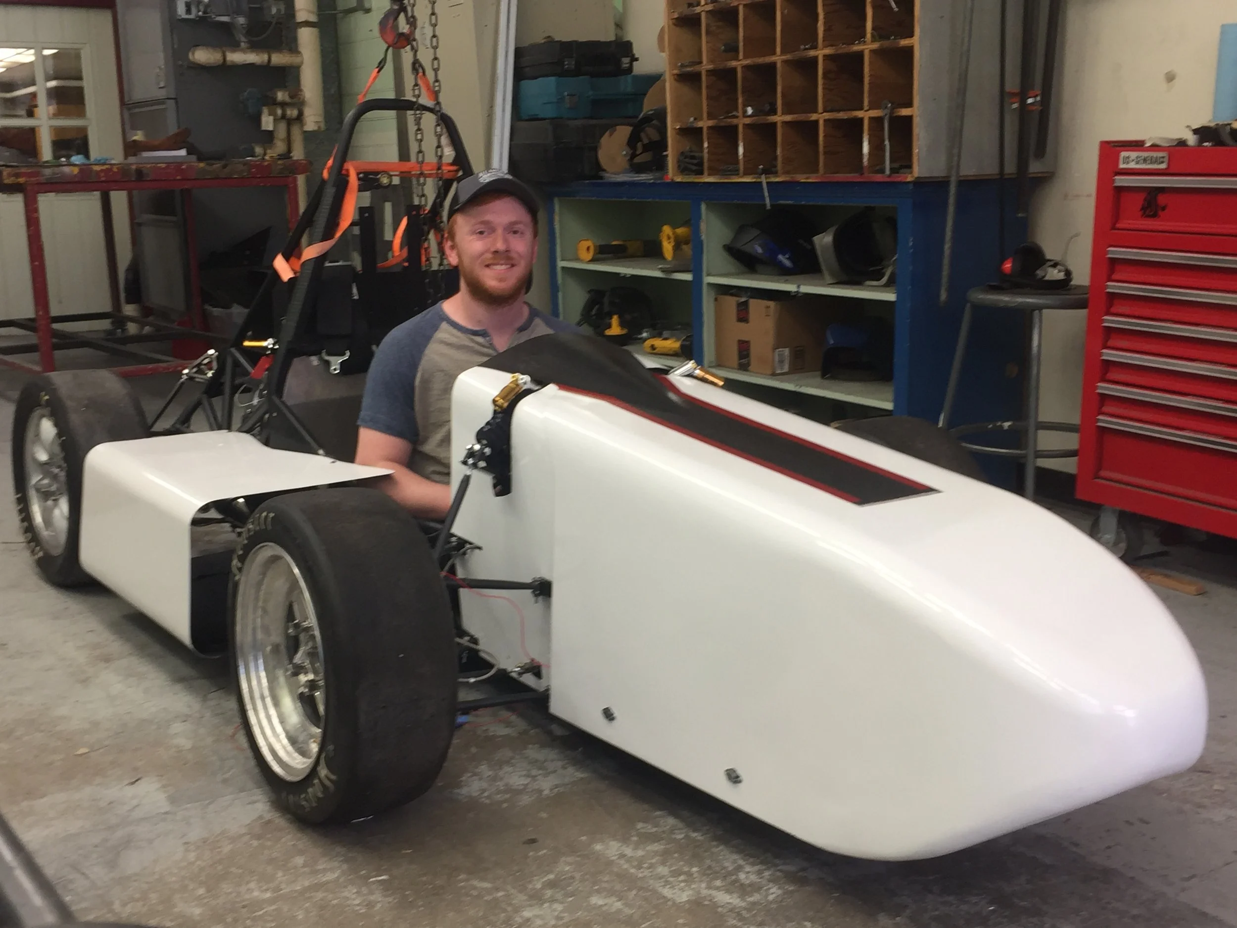 The finished carbon fiber body panels on the car