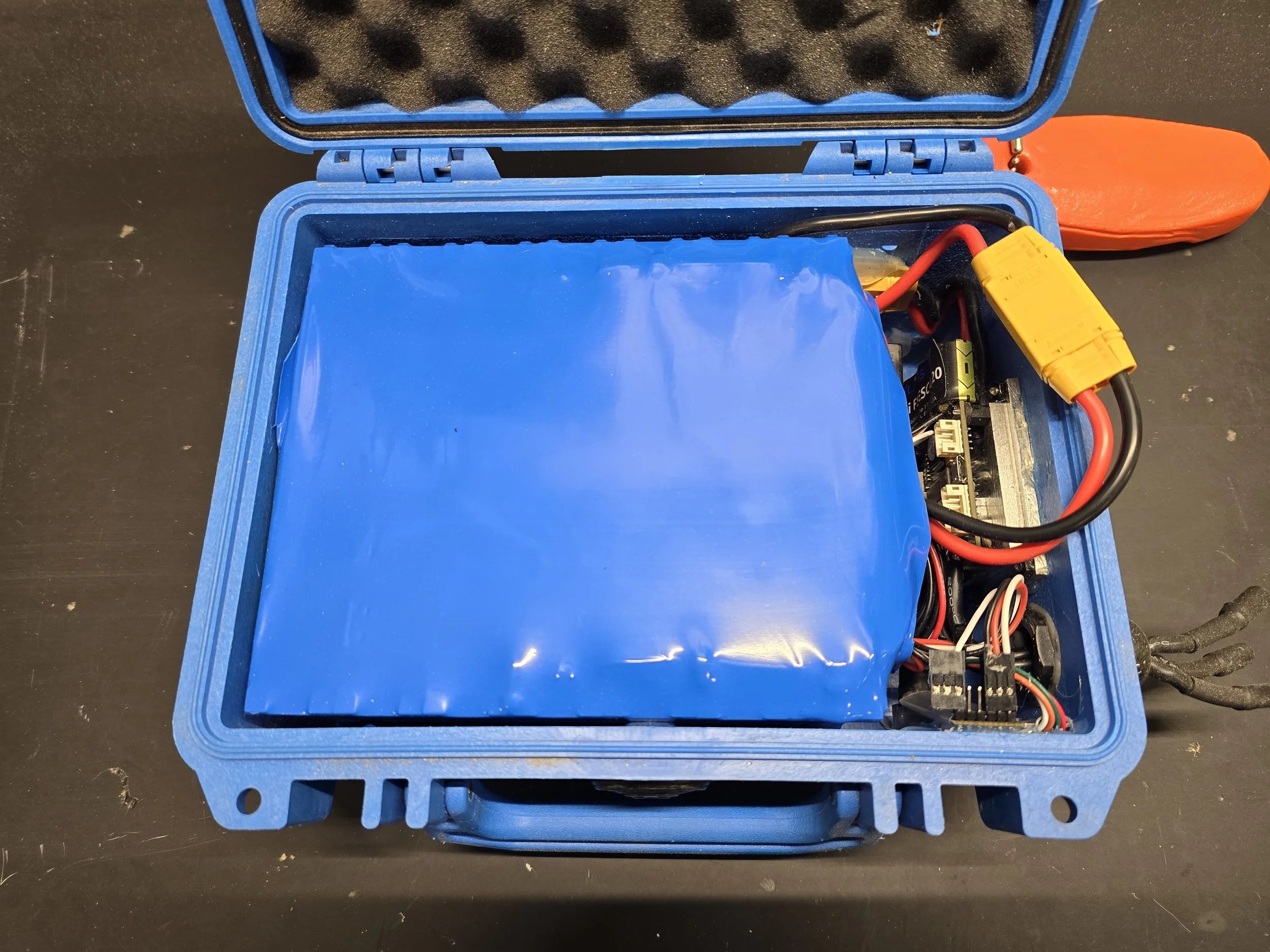 Battery and electronics inside Pelican case