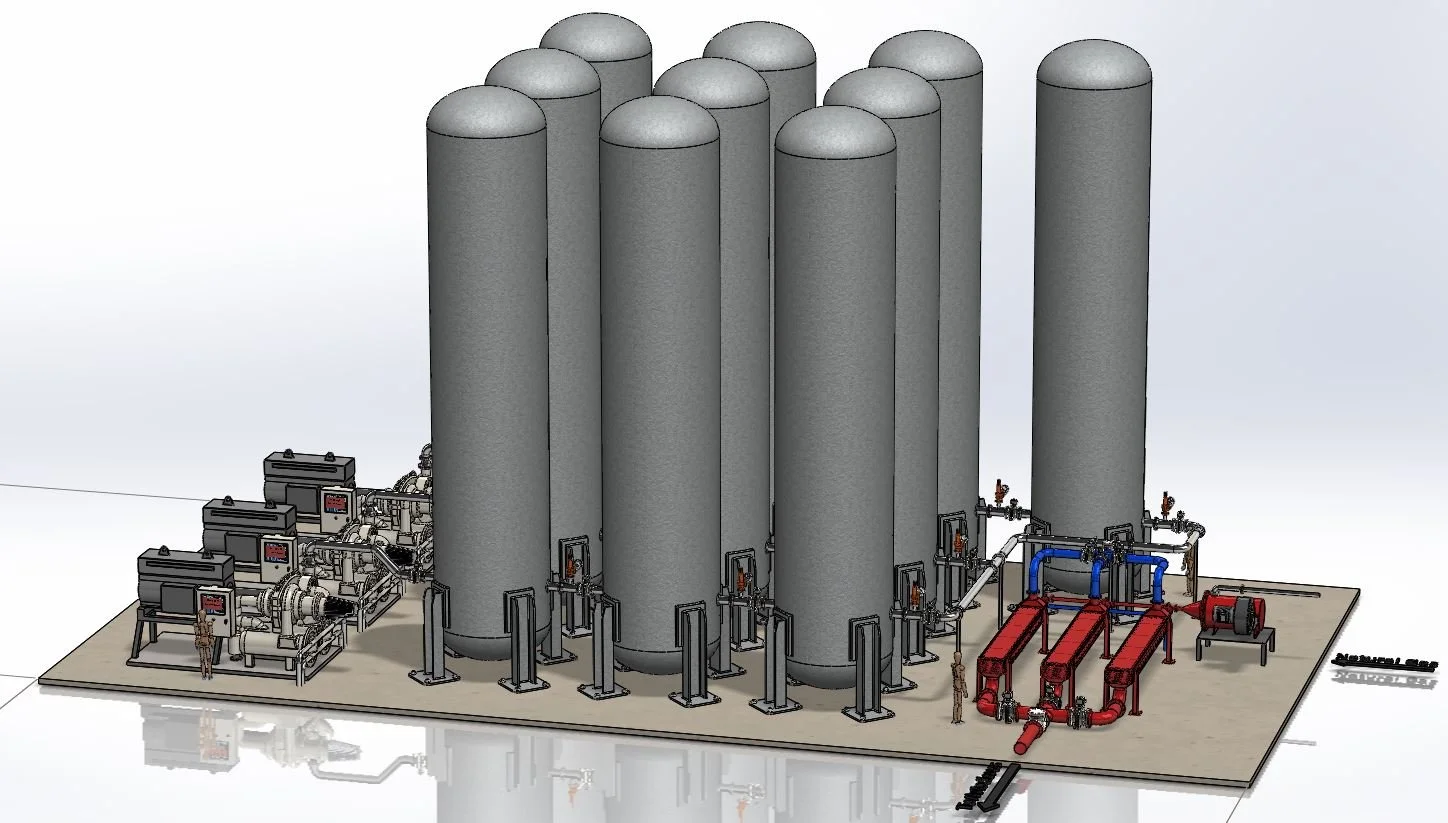 The complete system with compressors, air holding tanks, and heat exchangers to provide hot pressurized air to the autoclave