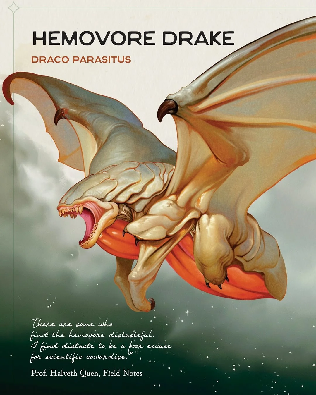 🩸 Not all dragons are fearsome fire-breathers, a specialized few suck blood. The Hemovore Dragon is a marvel of parasitic evolution: a lightweight, heavy-set flier that survives by siphoning vital fluids from larger creatures. Over generations, its 
