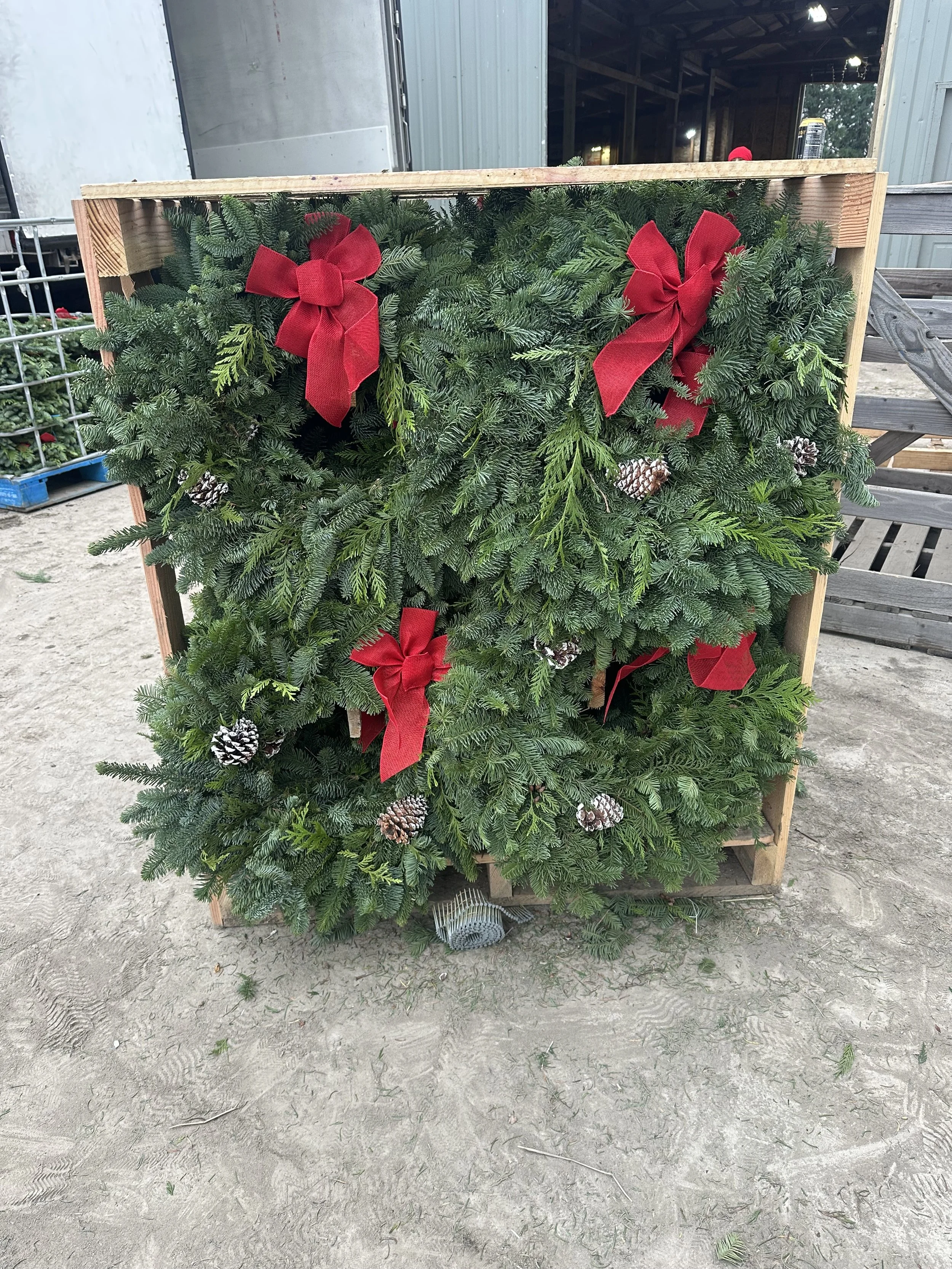 wreaths in display rack.