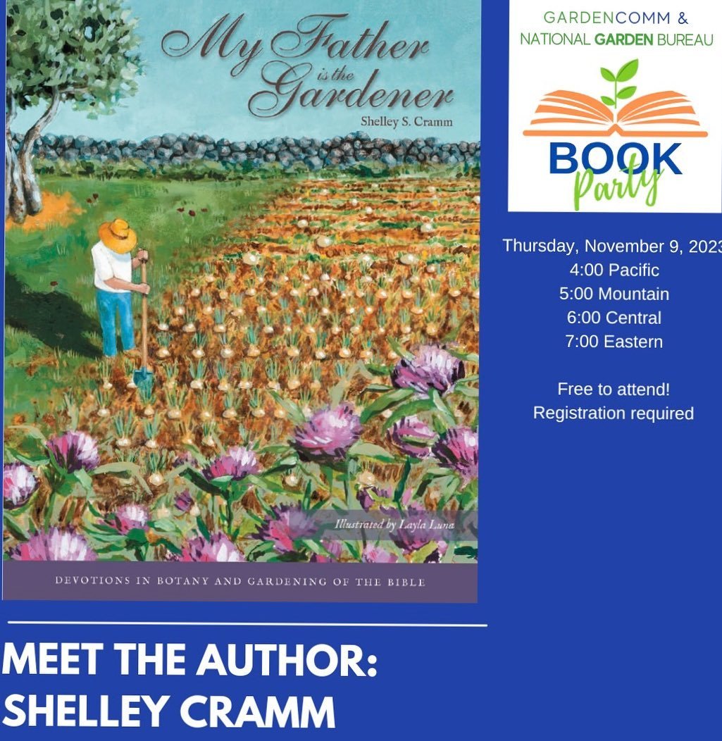 Shelly Cramm is the author of My Father is the Gardener, she writes regularly for her devotions blog and speaks to garden clubs and faith groups about plants of the Bible and the garden connection. Shelley will talk about the spiritual benefits of te