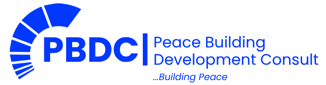 PBDC logo with a blue stylized globe and the text 'PBDC Peace Building Development Consult' and the slogan 'Building Peace'