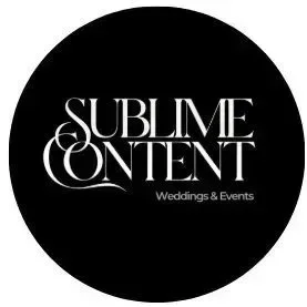 Logo for Sublime Content, Weddings & Events, in white text on a black circular background.