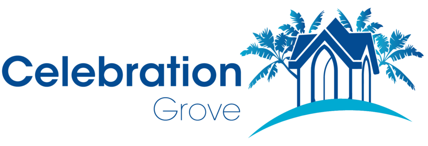 Logo of Celebration Grove Wedding and Event Venue in Vero Beach, Florida, with an image of a gothic-style arch called the Celebration Archway.