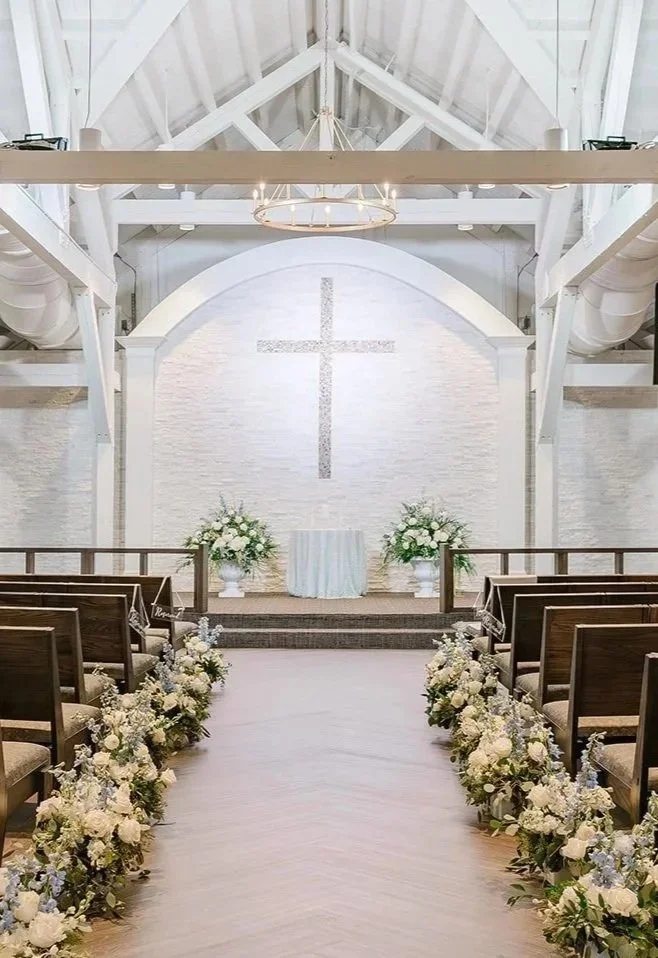 Sacred indoor Sanctuary at Celebration Grove in Vero Beach featuring soaring ceilings, natural light, in-house AV, and seating for up to 200 guests.
