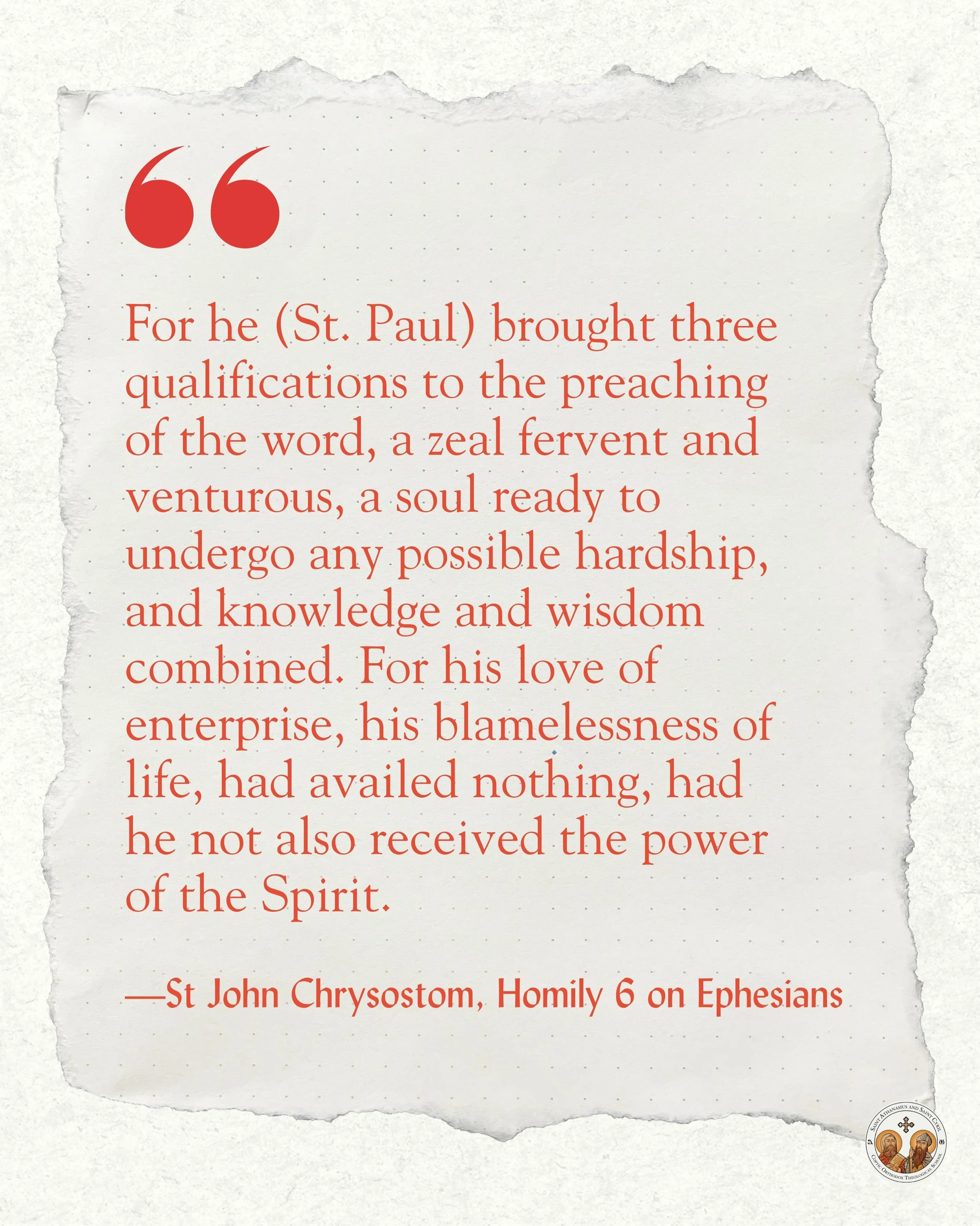 Mission Theology, guided by the Holy Spirit, focuses on building up the knowledge and wisdom needed for the mission work. 

St. John Chrysostom reminds us that St. Paul&rsquo;s witness was not built on zeal alone, but on knowledge, wisdom, and the po