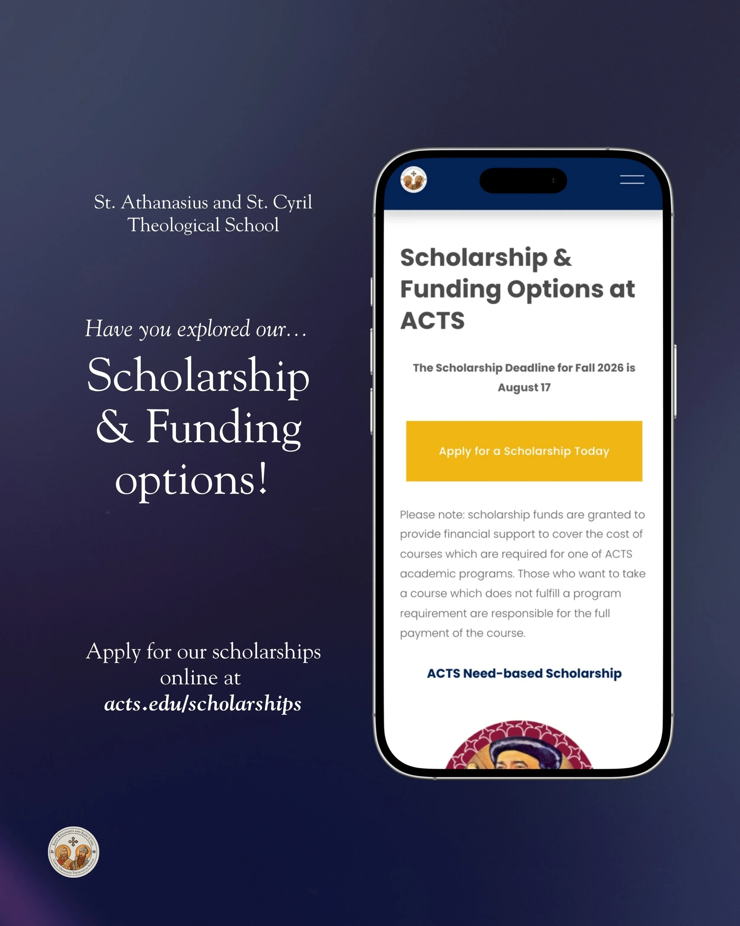 🎓 Invest in Your Calling. Study at ACTS.

Theological education should be accessible to those called to serve. That&rsquo;s why ACTS offers a variety of scholarship and funding opportunities to help students pursue graduate theological studies.

Sch