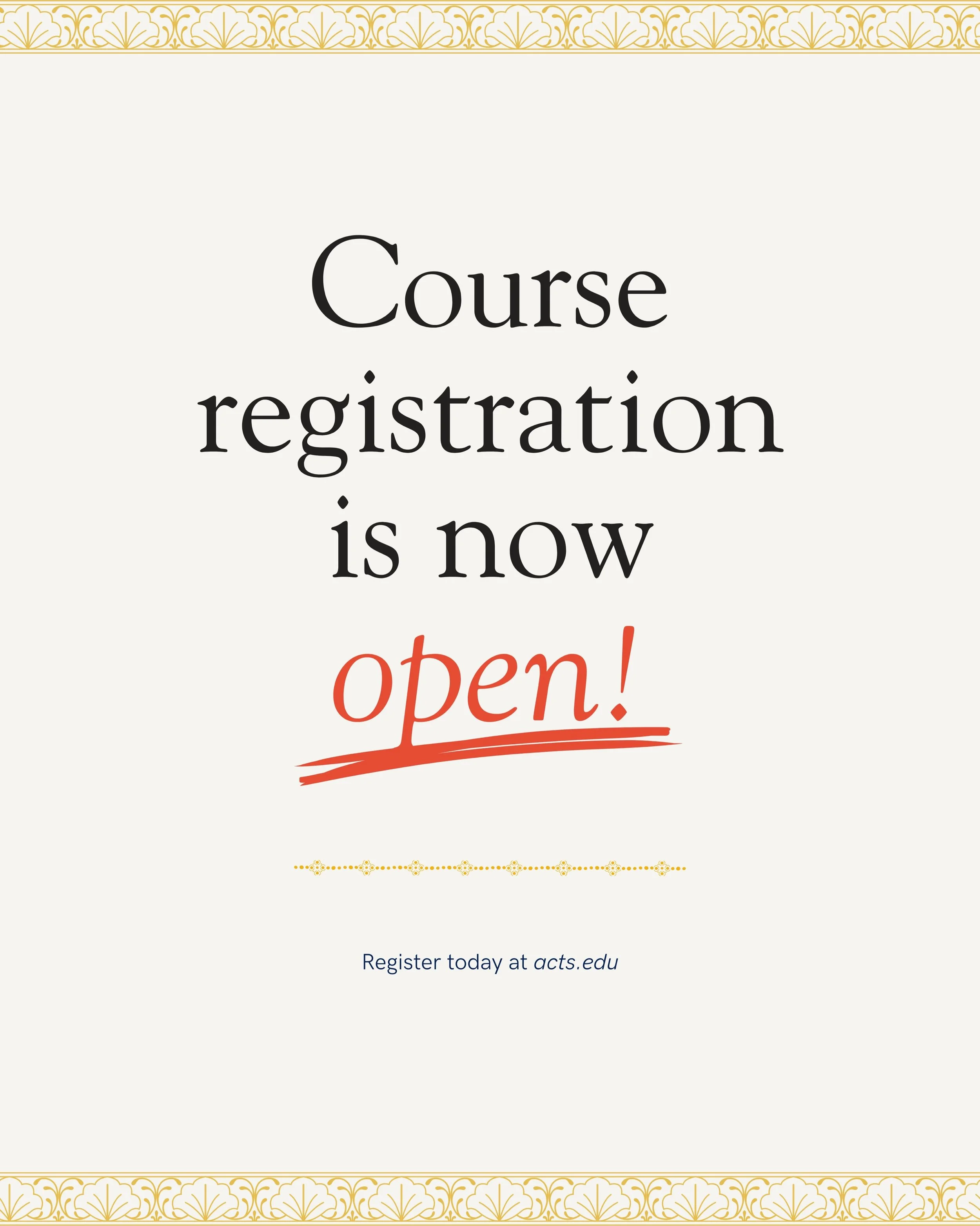 Course registration for Fall 2026 is now open!

Whether you&rsquo;ve been thinking about taking your first theology course or continuing toward your certificate or degree, don&rsquo;t wait to get started.

📖 Register now to secure your courses befor
