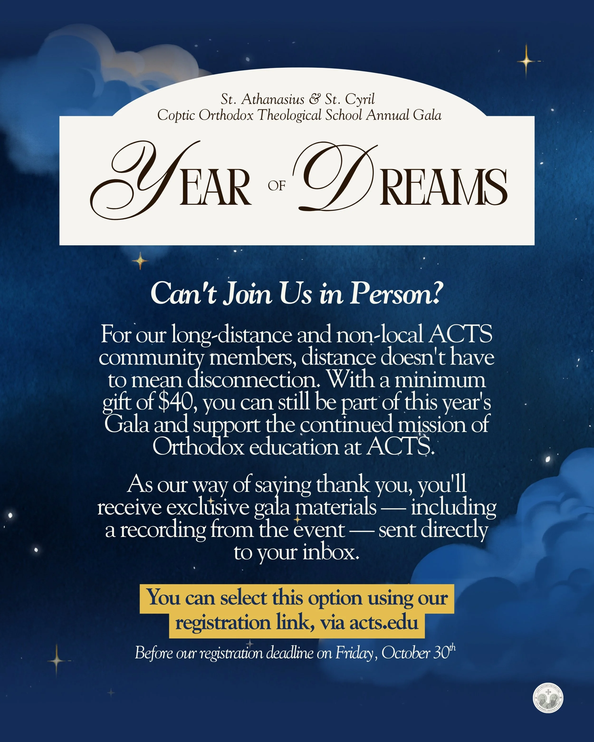Year of Dreams: Join Us From Anywhere!

Can&rsquo;t join us in person? Distance doesn&rsquo;t have to mean disconnection. For our long-distance and non-local ACTS community members, there&rsquo;s still a way to be part of this year&rsquo;s Gala and s