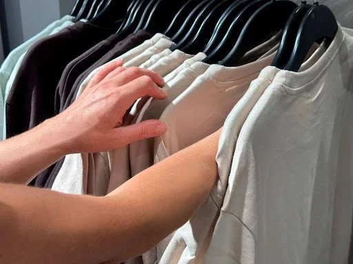 Looking through clothes for something to wear to a massage appointment.