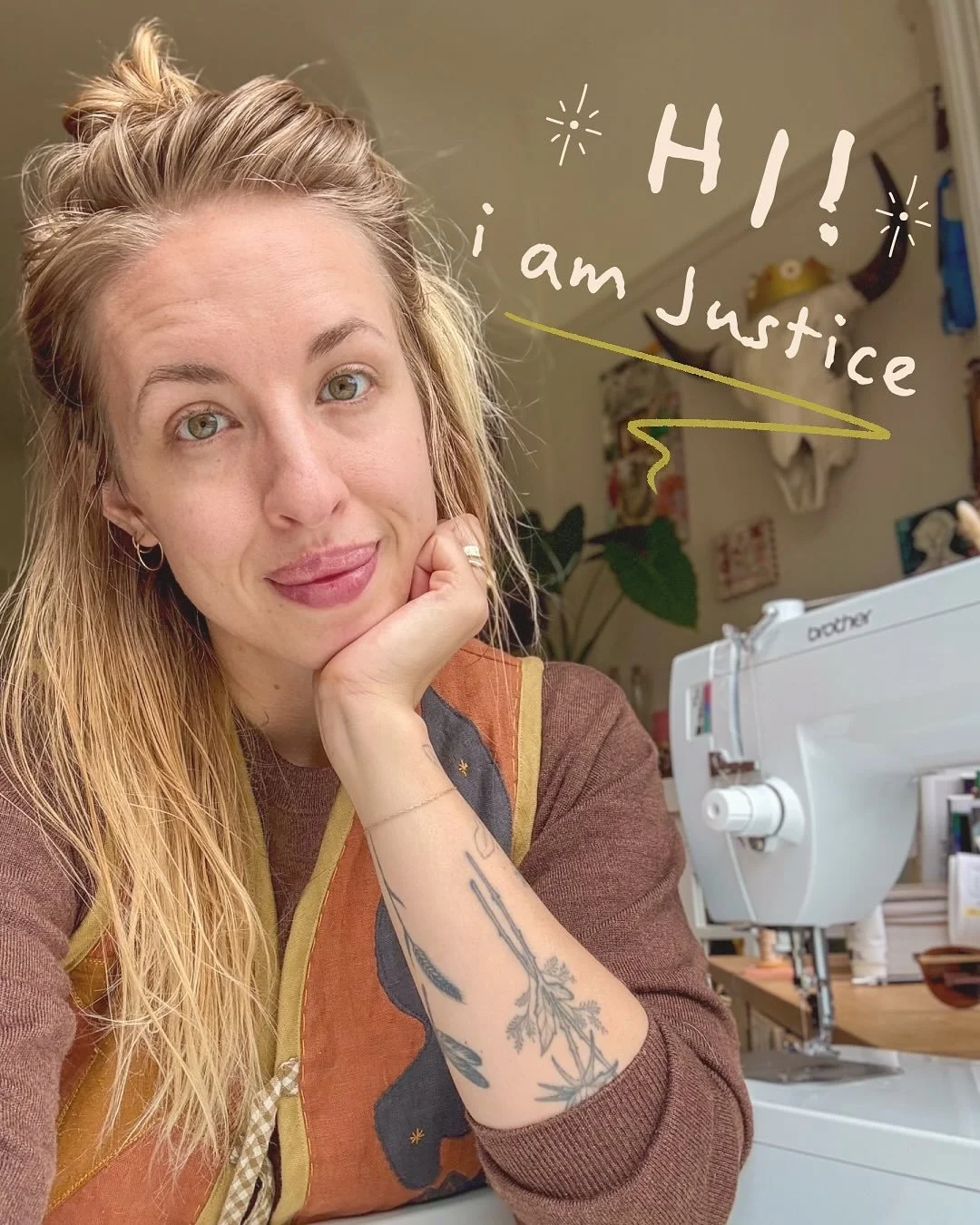 Hi! There are a lot of new faces around here. Welcome! Thank you for being here 🫶

Here are the basics:
- My name is Justice
- I am a fiber artist, creativity + sewing teacher, movement practitioner and most importantly a tender hearted human being

