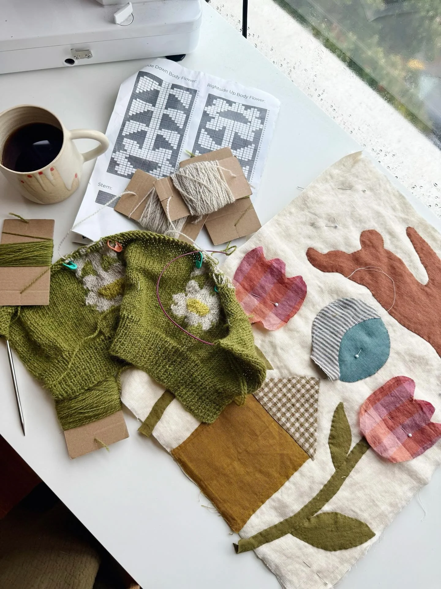 WIPs 🪡 🧶 🦄 

1) one of my goals for the year was the grow my knitting knowledge so I&rsquo;m doing my first colorwork project in the form of the flower power pullover by @degen.us - it&rsquo;s really challenging my brain and how I knit but so far 