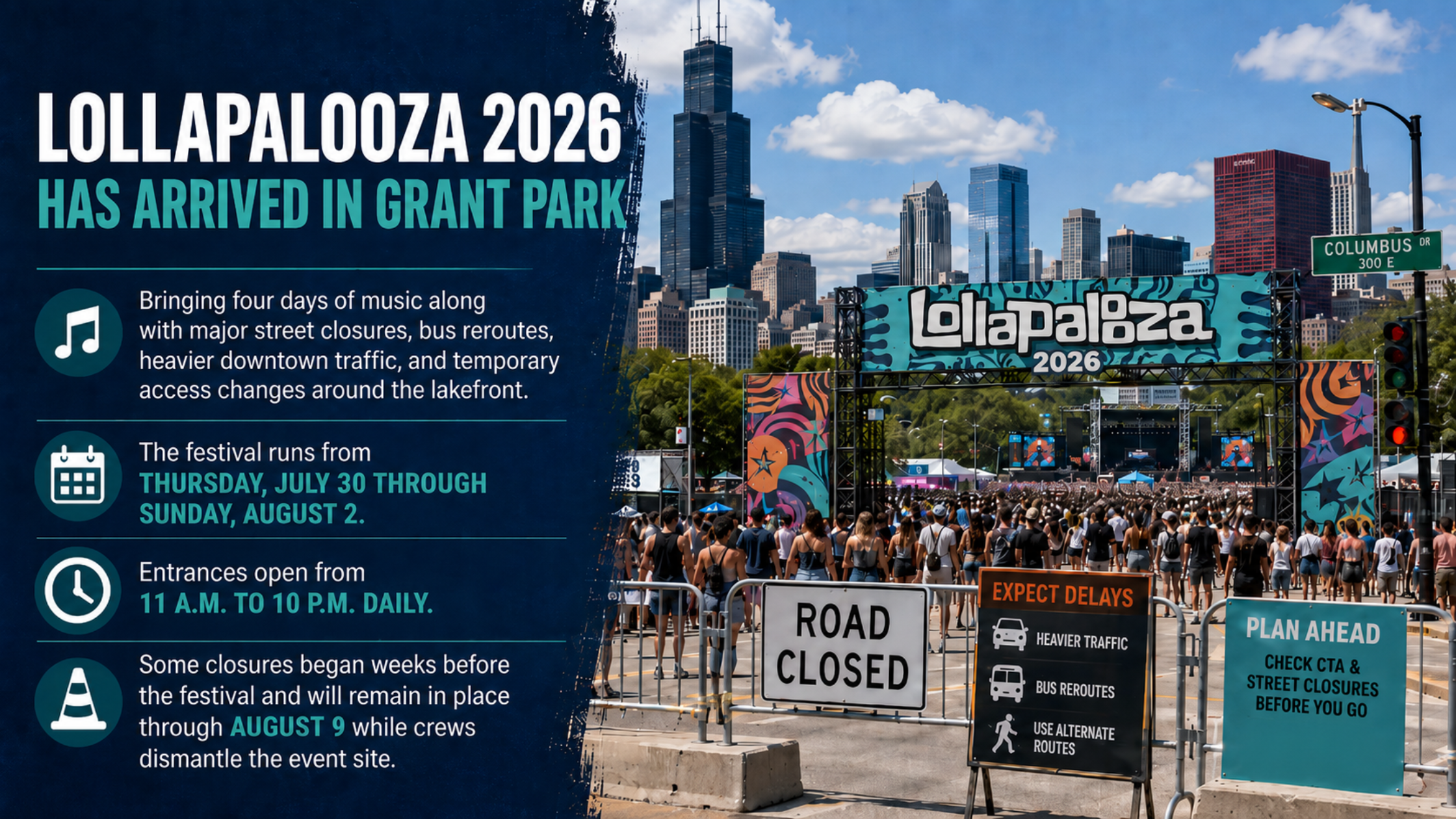 Lollapalooza 2026 Street Closures: What Chicago Drivers and Commuters Need to Know