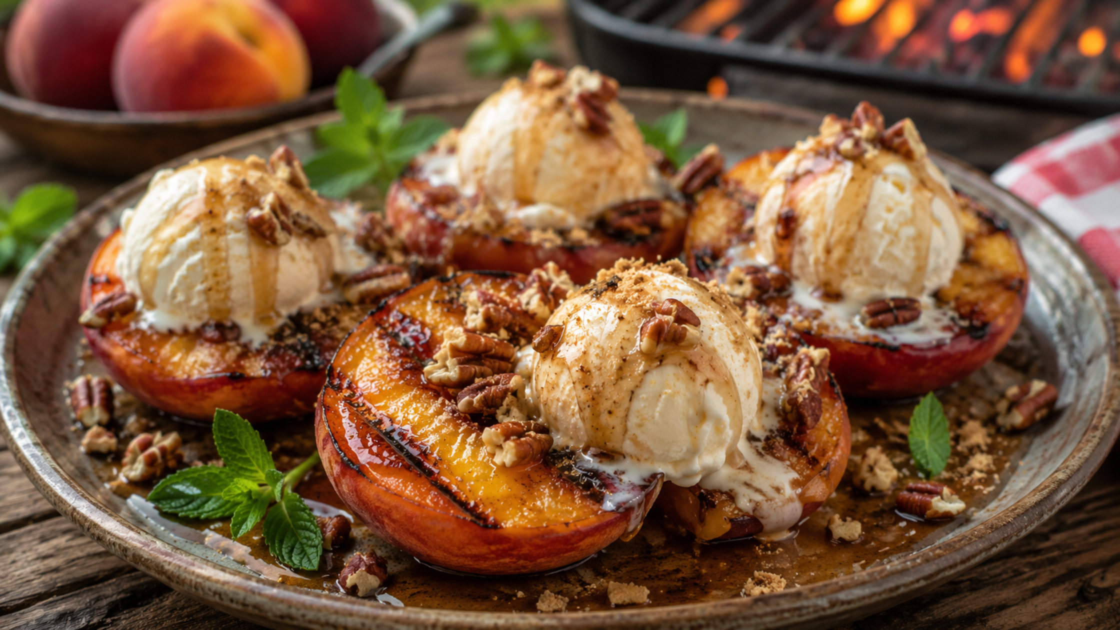 Brown Sugar Grilled Peaches With Vanilla Ice Cream