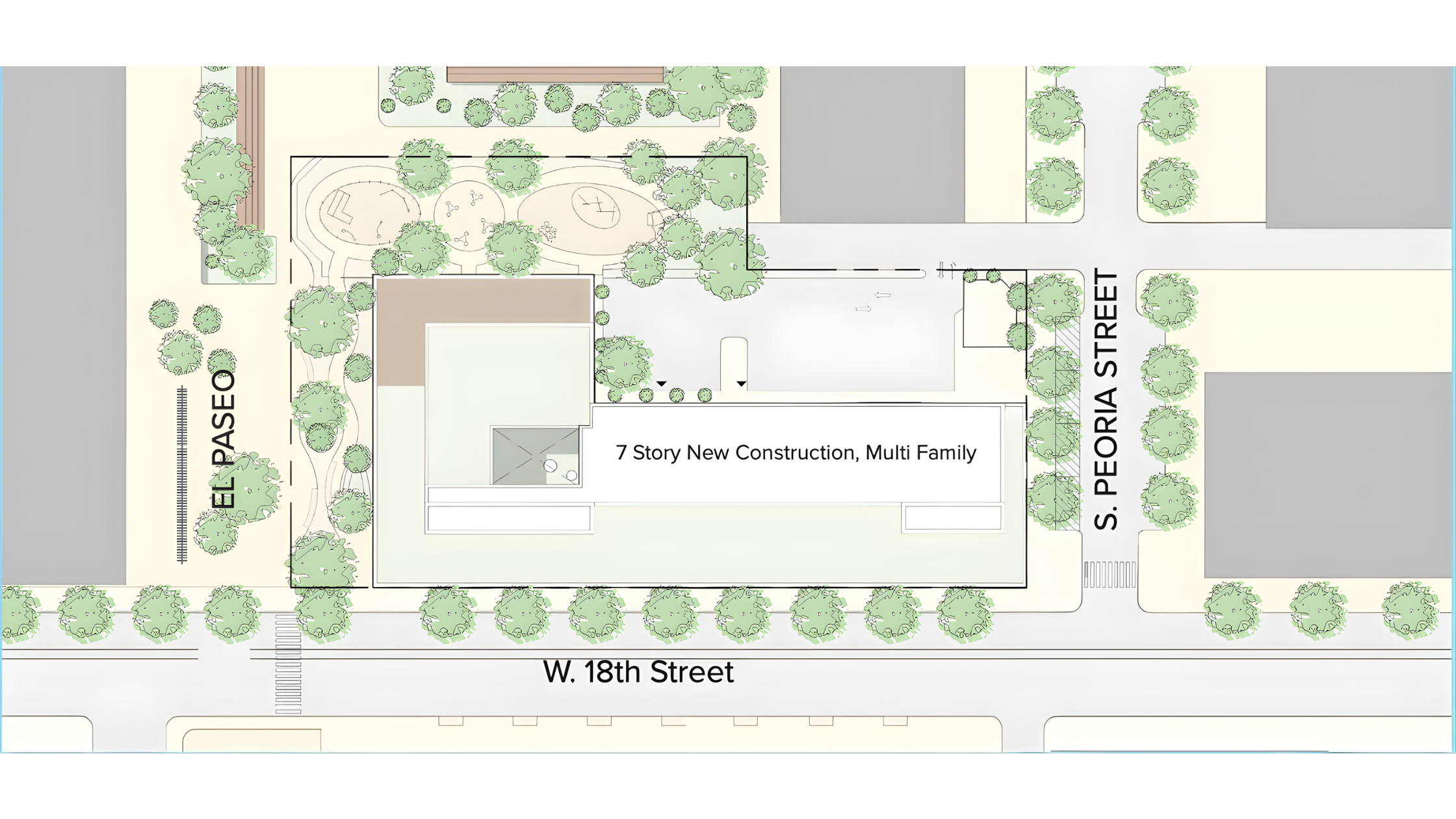 Casa Nayarit, a mixed-use building, is planned to bring 76 affordable apartments to one of Pilsen’s largest vacant lots at 18th and Peoria streets. Credit: Provided/The Resurrection Project