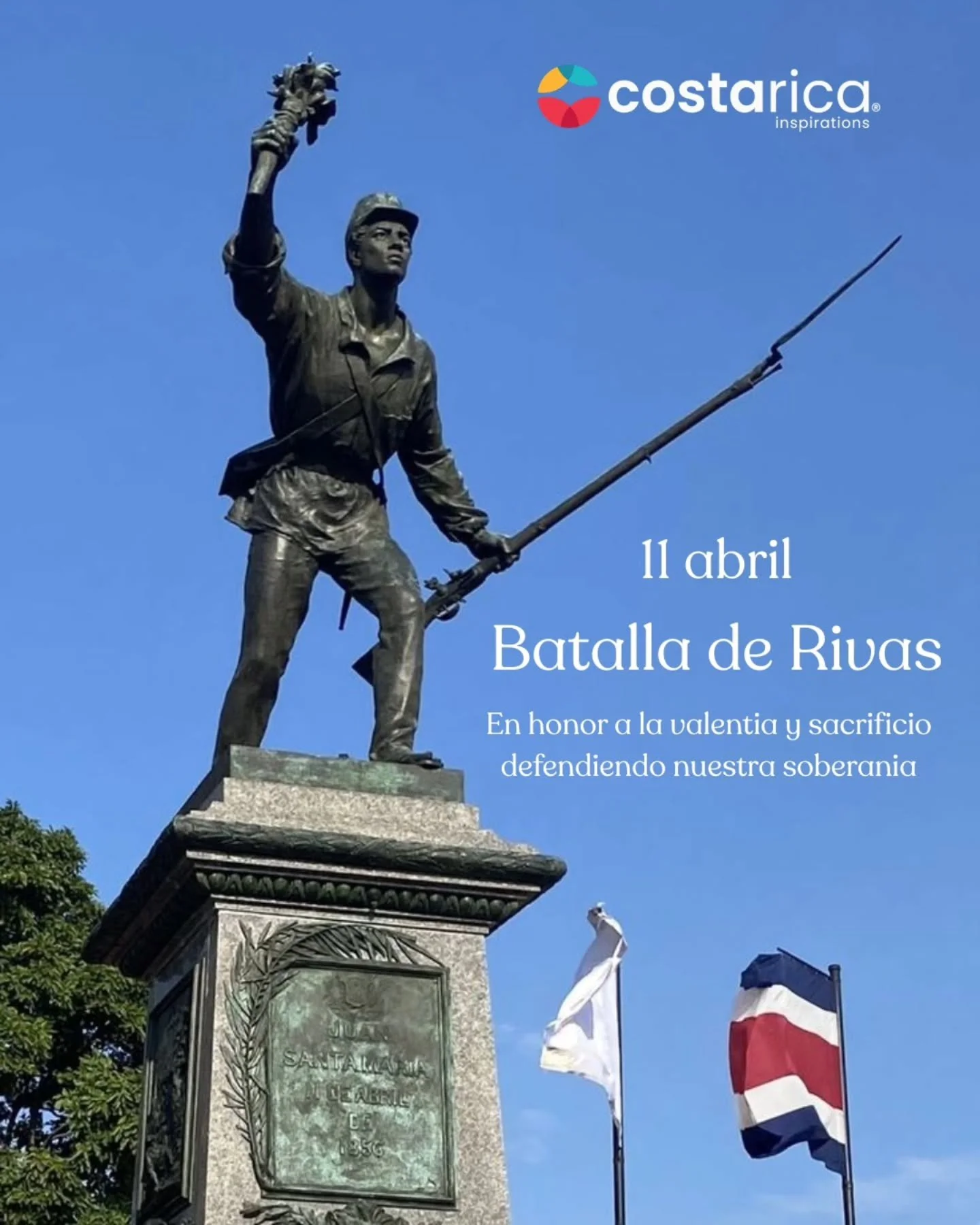 Hoy, 11 de abril, conmemoramos la valent&iacute;a, el coraje y el esp&iacute;ritu que forman parte de la esencia de Costa Rica 🇨🇷

La Batalla de Rivas nos recuerda la importancia de nuestra historia y el orgullo de nuestras ra&iacute;ces, valores q