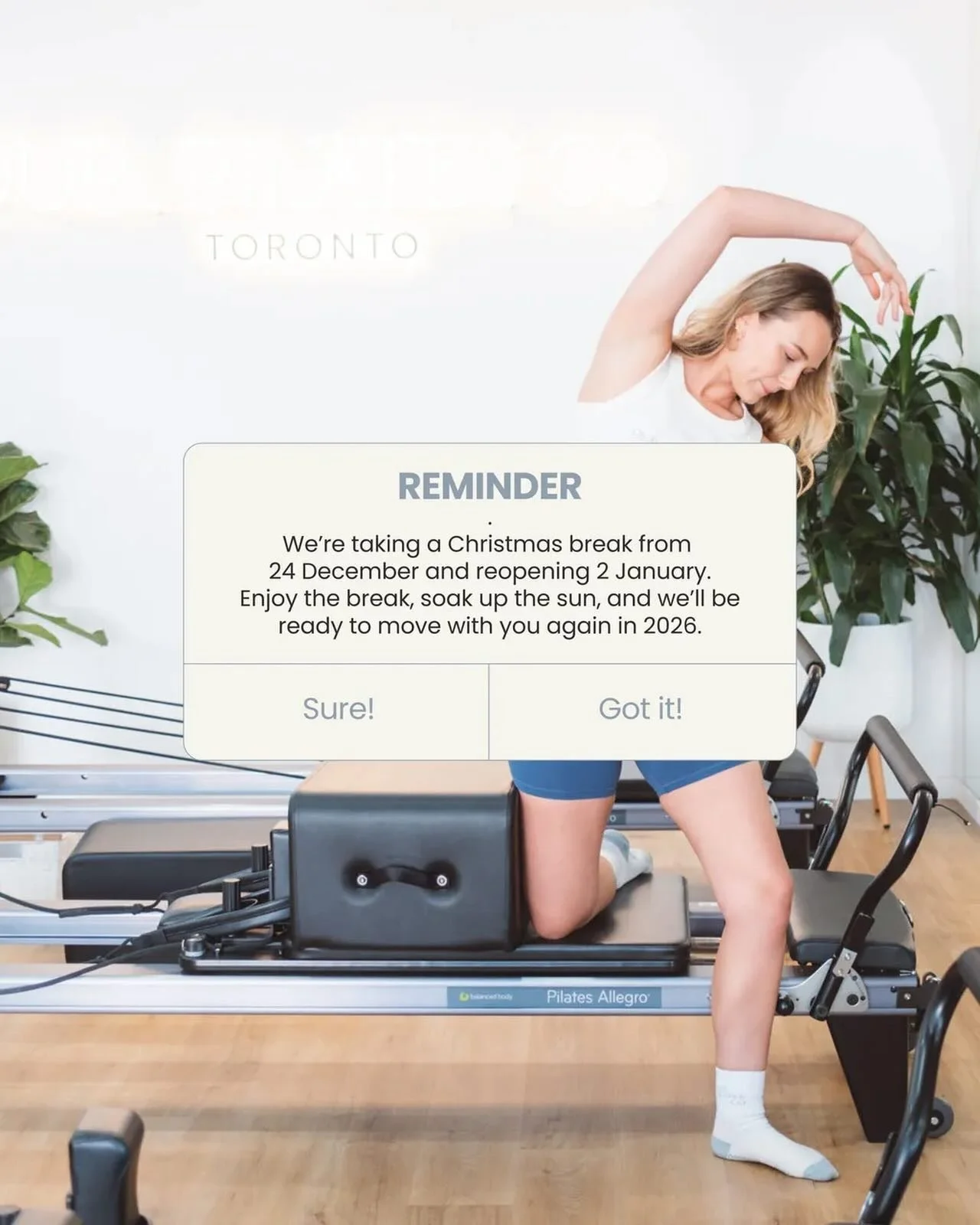 OUR. Reset 💙 OUR. Recharge

Our Christmas closing dates are coming up so this is your reminder to lock in your new year before the break hits. Set your goals line up your routine and roll into January already feeling organised and strong
Now is the 