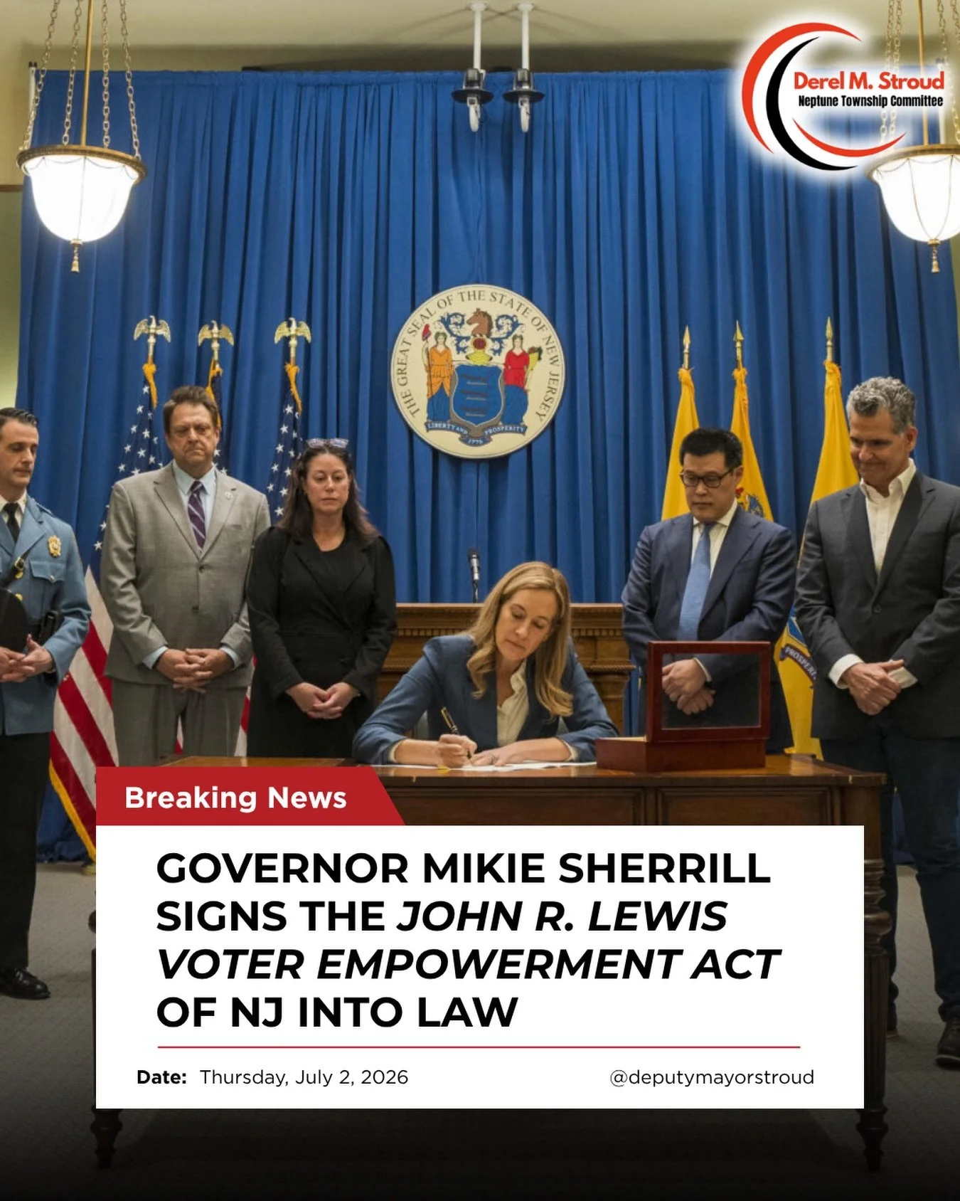 Proud to see Gov. Sherrill (@govsherrillnj) sign the John R. Lewis Voter Empowerment Act. I see how ballot-box barriers hit our residents first-hand, and this law will make a real difference for our community. 

Grateful to Asm. Reynolds-Jackson (@as