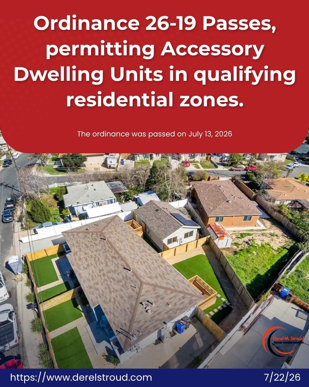 We recently adopted an accessory dwelling unit (ADU) ordinance clearing a path for homeowners to add small, self-contained living spaces like a repurposed garage studio, or a backyard bungalow on the same lot as an existing home. It&rsquo;s a quiet z