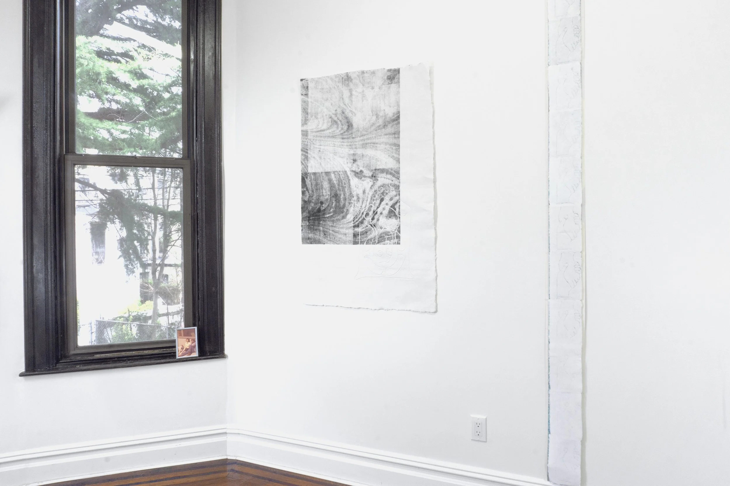 Install view From left to right:  Mom, sunbath; head of Christ? a saint?; Untitled (chain)