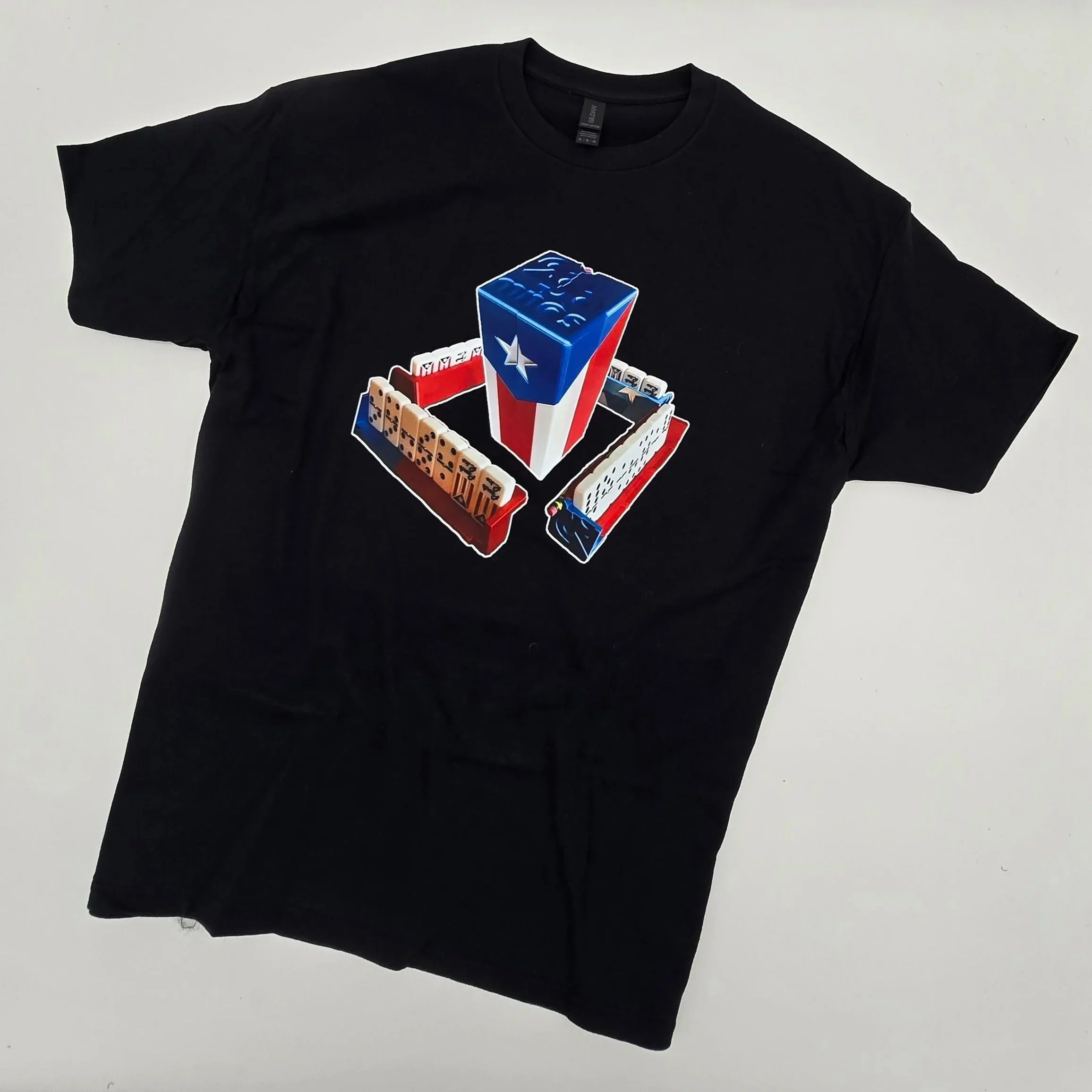 Vinyl Print on T-Shirt of Dominoes 3D Box