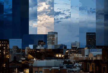 Fractions of a Sky. Denver skyline sliced into moments of one day, 2026