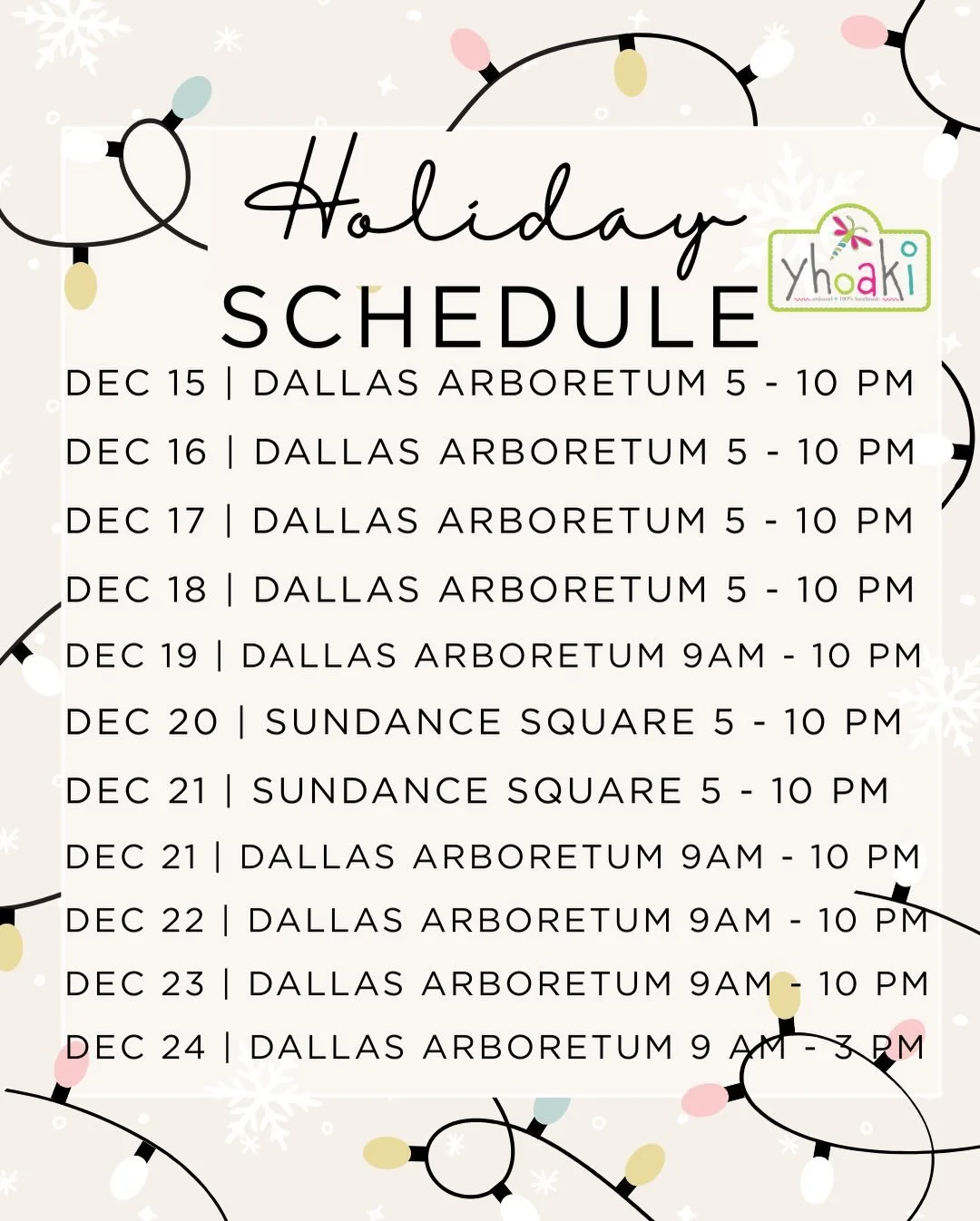 Holiday hustle is ON ✨🎄 Yhoaki will be selling almost every day from today through January 3rd! Come grab your last-minute gifts, shop small, and bring your visitors or tourists along there&rsquo;s something for everyone 🤍🎁 #christmas #happyholida