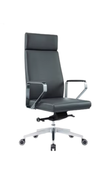 Black ergonomic office chair with armrests and wheels