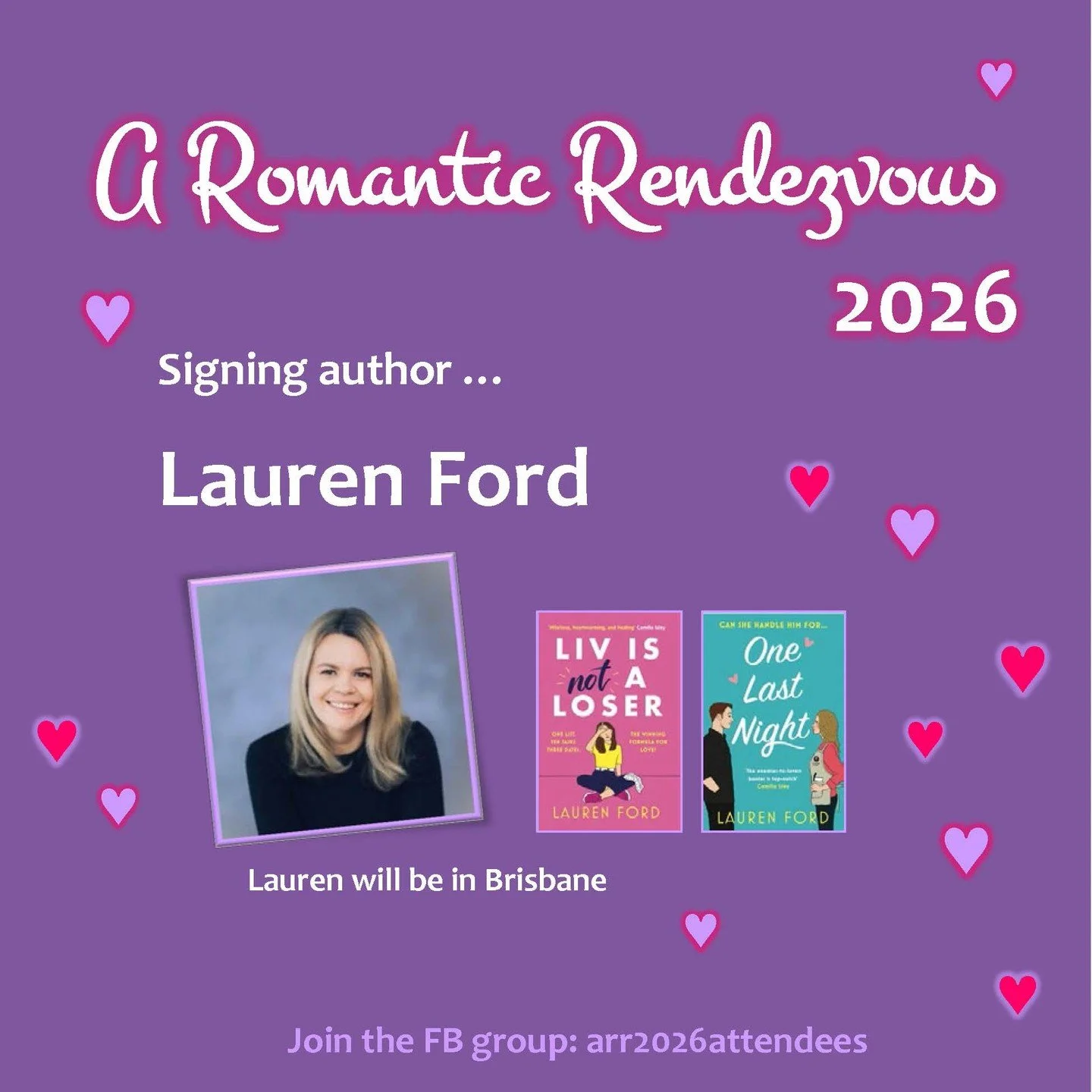 Exciting news! 🎉 

I&rsquo;ll be signing at ARRA&rsquo;s A Romantic Rendezvous in 2026 in Brisbane!

ARRA has been hosting romance book-signing events since 2009, and this will be my first time attending as an author. I can&rsquo;t wait to see you t