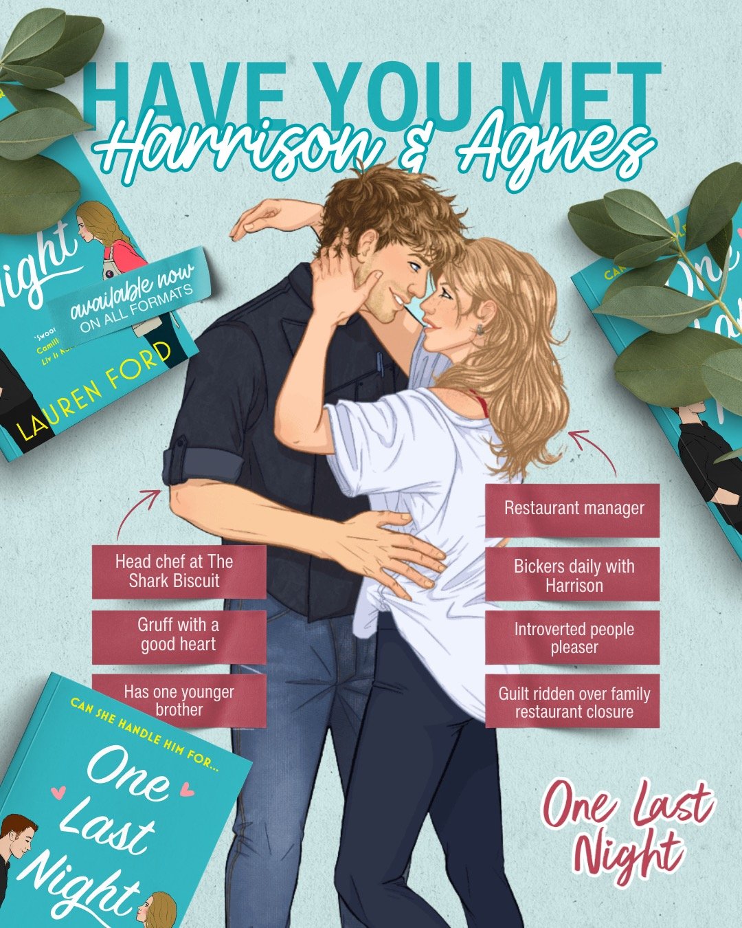 Have you met Harrison and Agnes? 👀💙

ONE LAST NIGHT 💙

He&rsquo;s the chef.

She&rsquo;s the manager. 

It&rsquo;s their last night together. 

And they&rsquo;re trapped by a storm.

I DEVOURED this in two days! ⭐⭐⭐⭐⭐ Reader review

&lsquo;I can&r