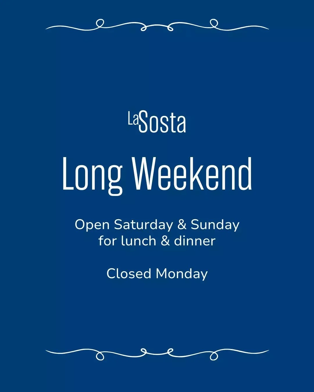 A long weekend made for pasta and spritzes 🍝🍷
La Sosta is open Saturday and Sunday for easy lunches, relaxed dinners and plenty of vino flowing.