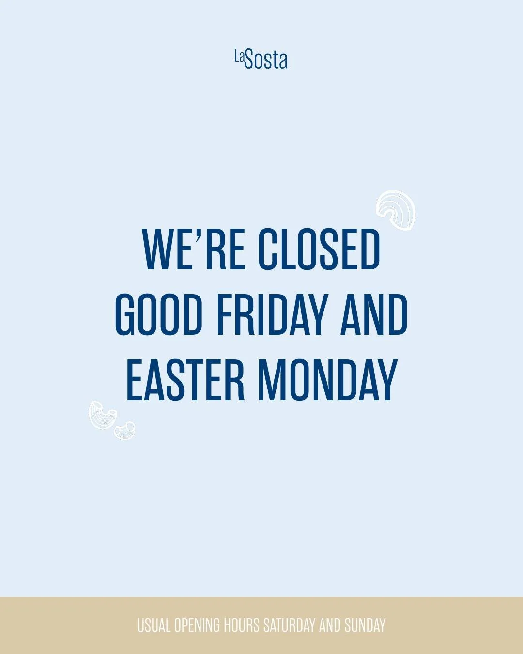 A small reminder this Easter 🐇

We&rsquo;ll be closed Good Friday and Easter Monday, but we're open 11:45am-late on Saturday and Sunday. 

Join us for a long lunch or late dinner 🍷