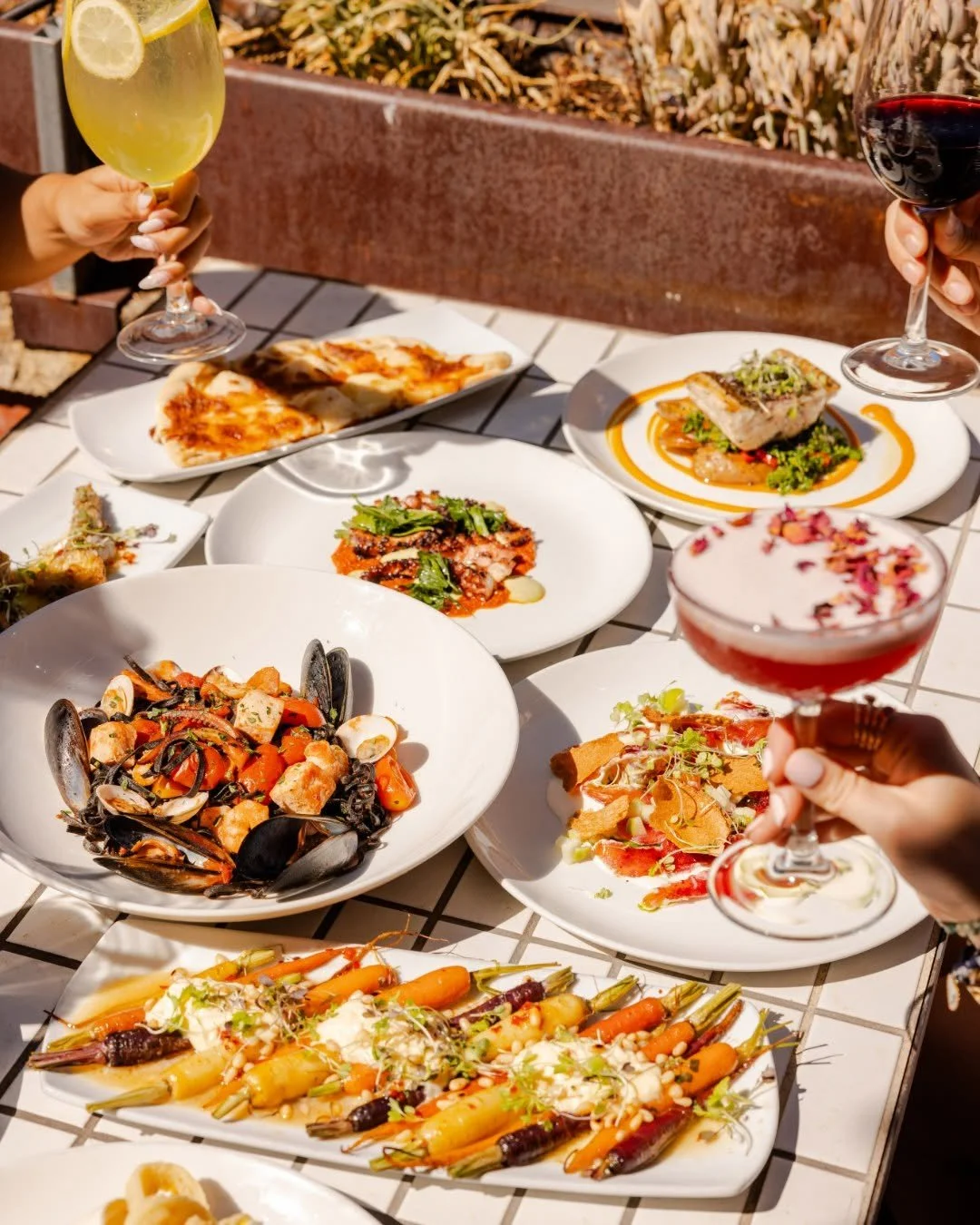 Private function dining at La Sosta Fremantle featuring Italian dishes, seafood, pizza and cocktails served for a group celebration.