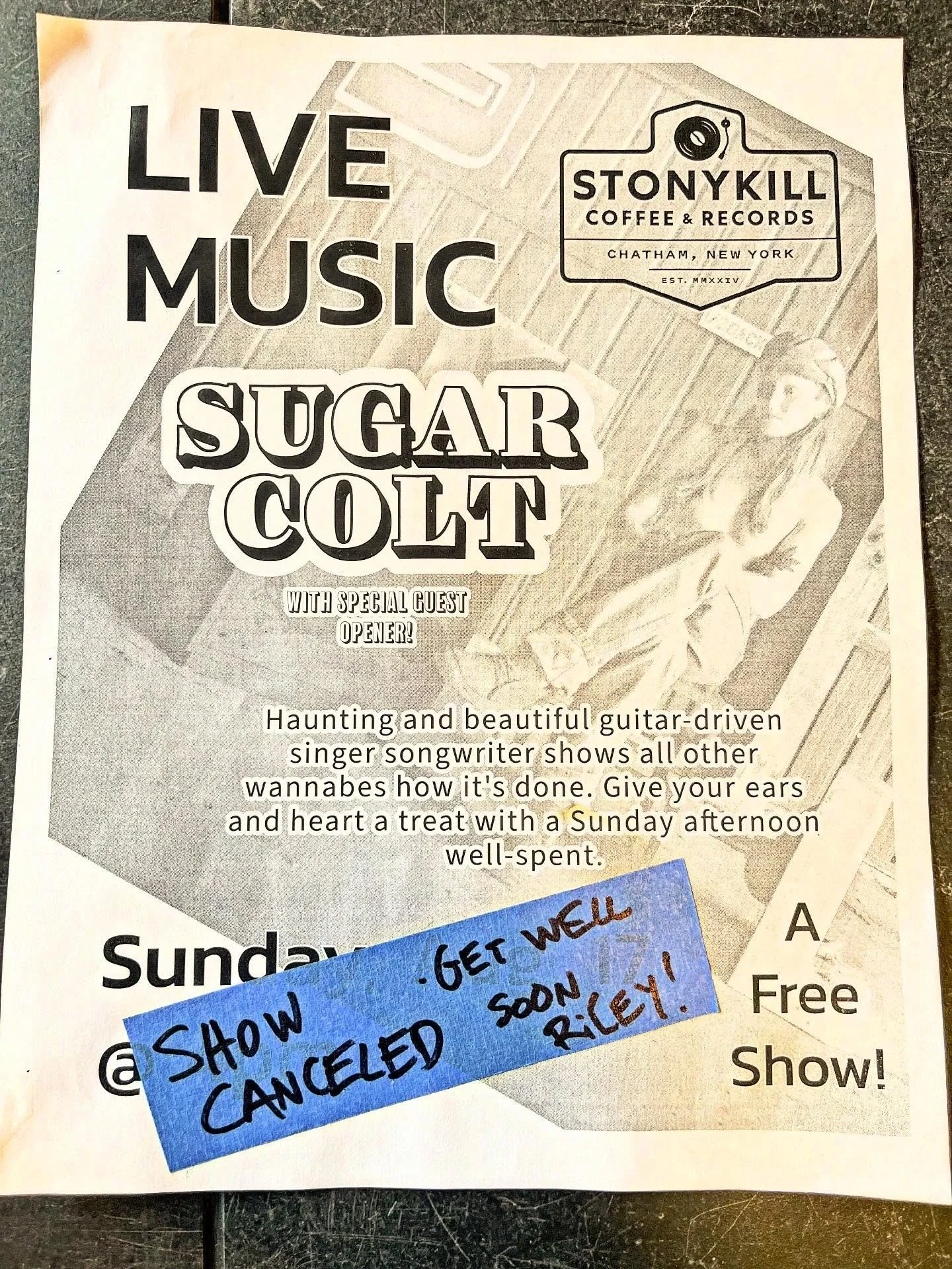 Show for today cancelled, but the shop is open as per usual. We will reschedule soon! Get well soon, @sgrclt !