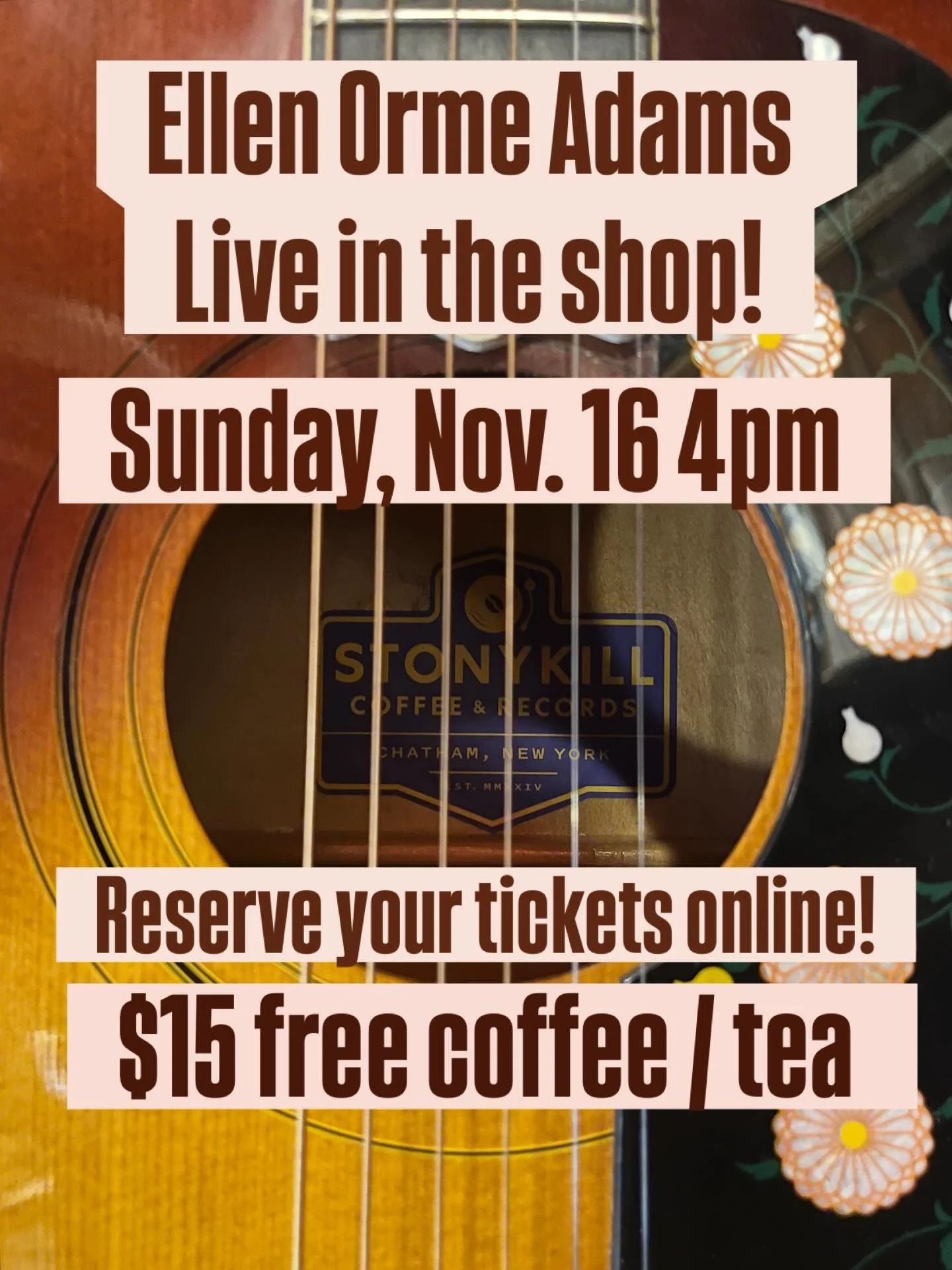 Come up to Stonykill for a magical afternoon of singer-songwriter gold! 
@ellenadams will play for you and yours in this intimate, inimitable setting.
you will not be disappointed but by your own shortcomings.
