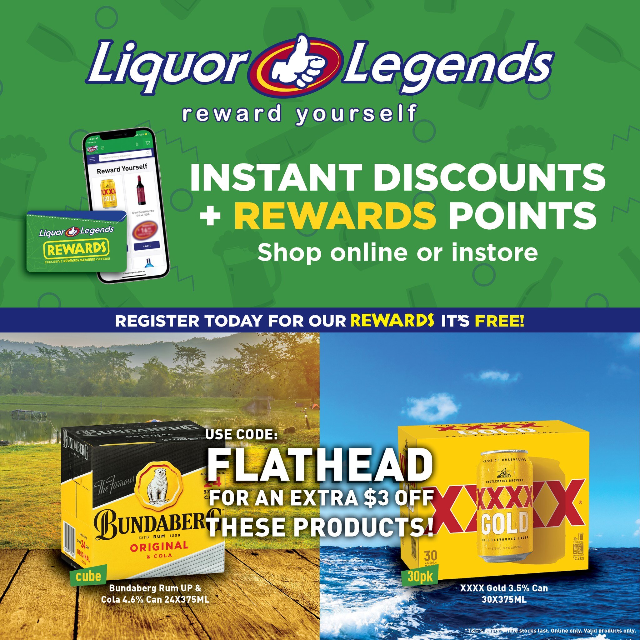 Check out this Register for Rewards offer from Gold sponsors Liquor Legends! Register today for instant discounts and rewards and use code FLATHEAD for an extra $3 off these products!
Sign up here: https://liquorlegends.com.au/register-for-rewards