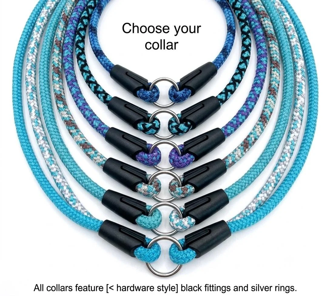 The Blues - Braided Rope ID Tag Collar, Australian Made House Collars, Lightweight Comfortable Everyday Dog ID Collar - Choose your Rope Colour