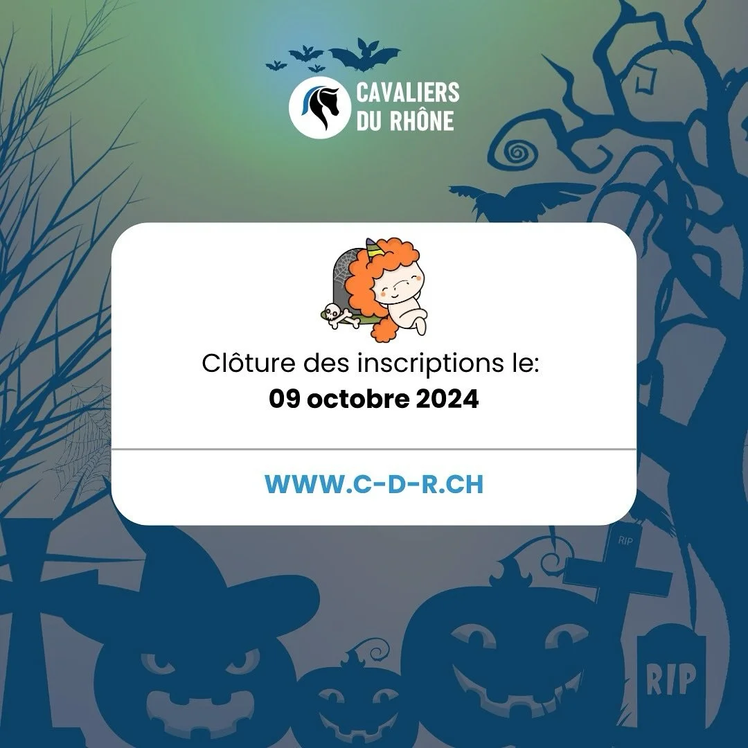 🎃 Il reste encore quelques jours pour vous inscrire au Gymkhana d&rsquo;Halloween 2024. Inscription en ligne sur www.c-d-r.ch 👻 #CavaliersDuRh&ocirc;ne #Chevaux #Poney
