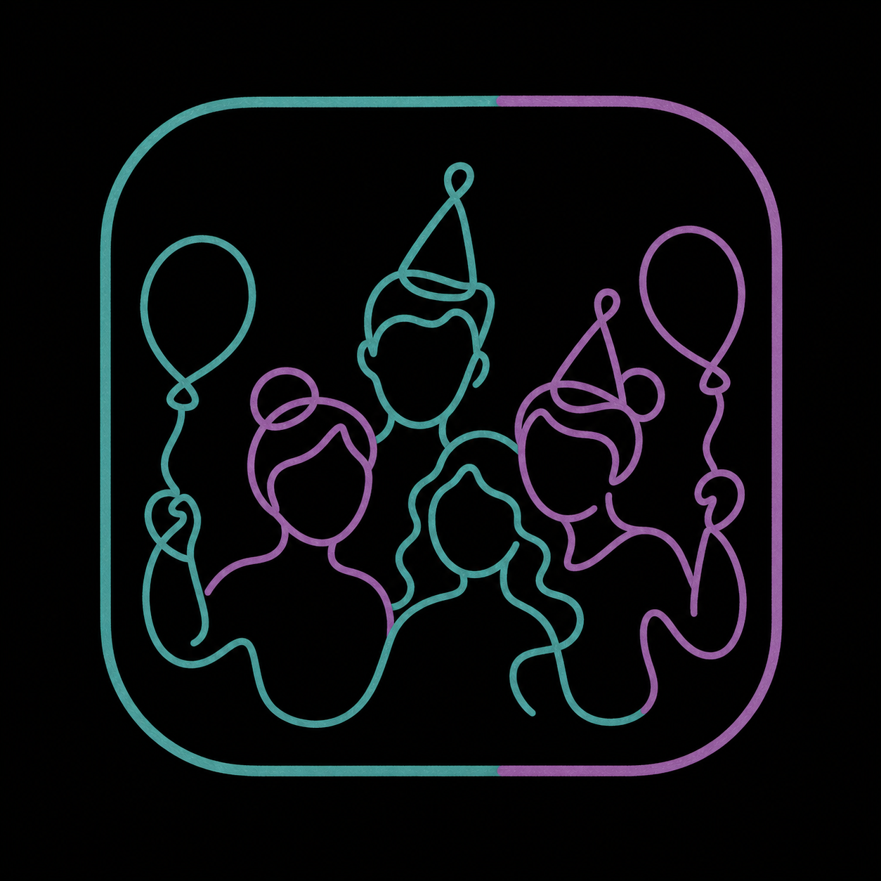 Neon sign of six beer bottles arranged in a circle on a black background.