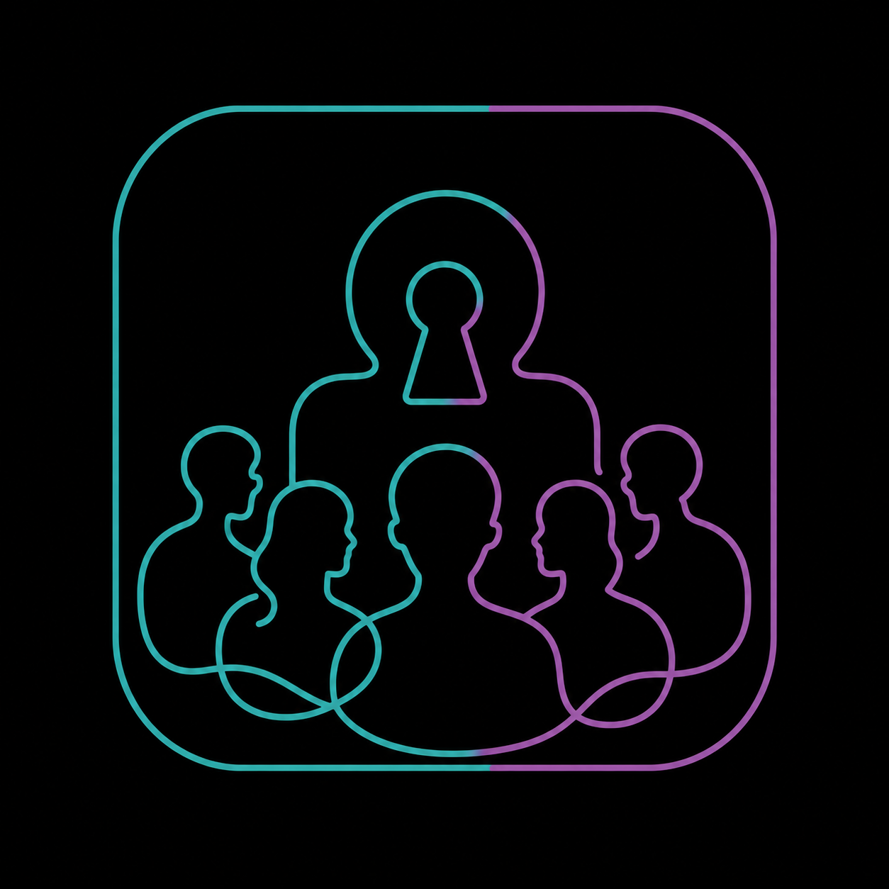 Neon outline of two people with an upward arrow and a line graph.