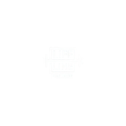 Logo for Life Line Ventures with a barbell in the background.