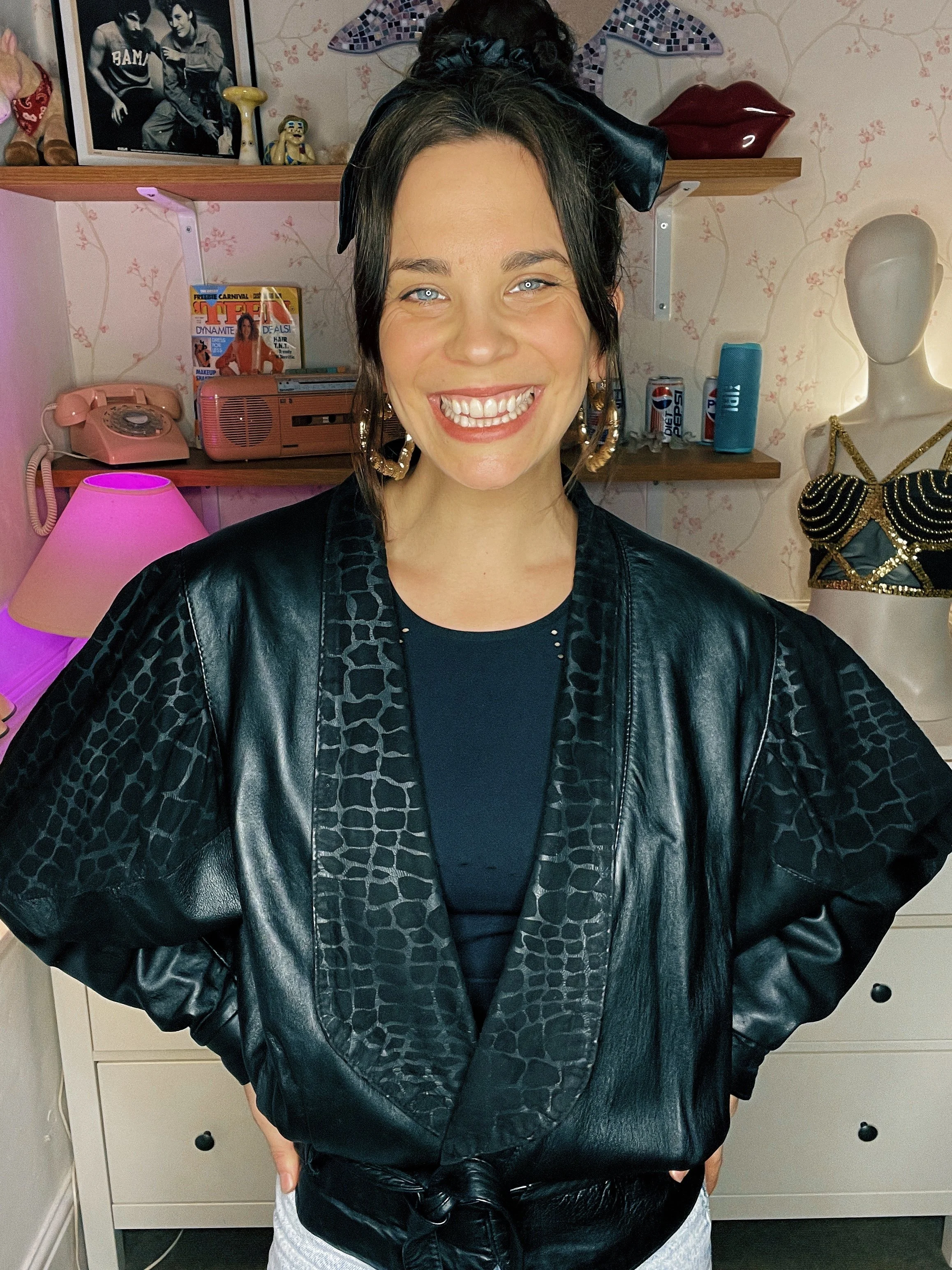 1980s Genel leather jacket w/ croc print suede