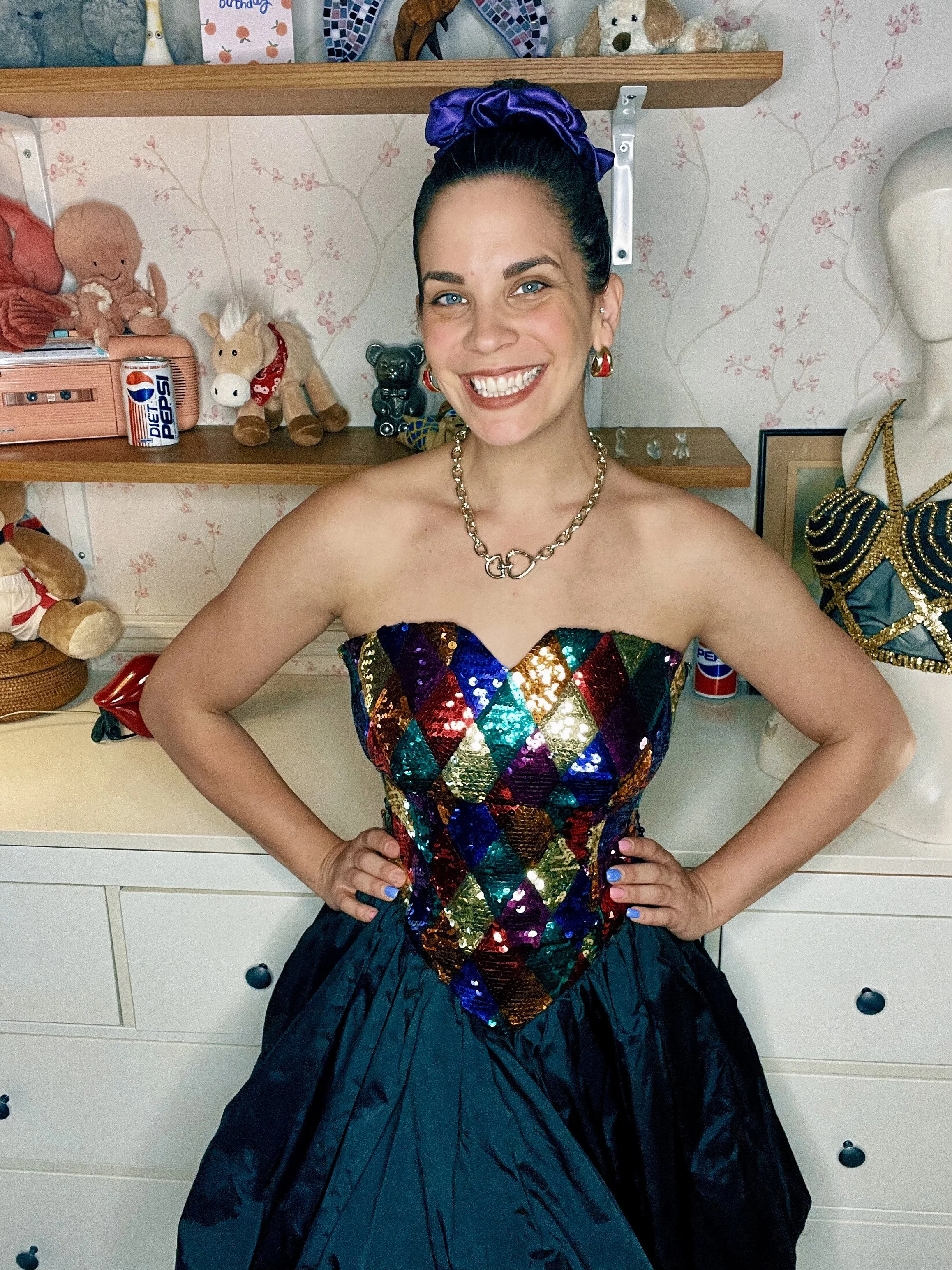 1980s Colourful Sequin Party Dress