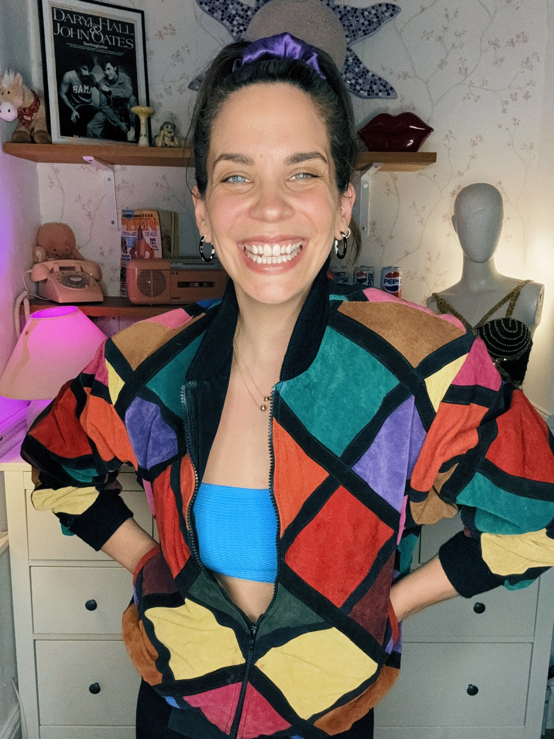 1980s Colour-block Harlequin Suede Bomber