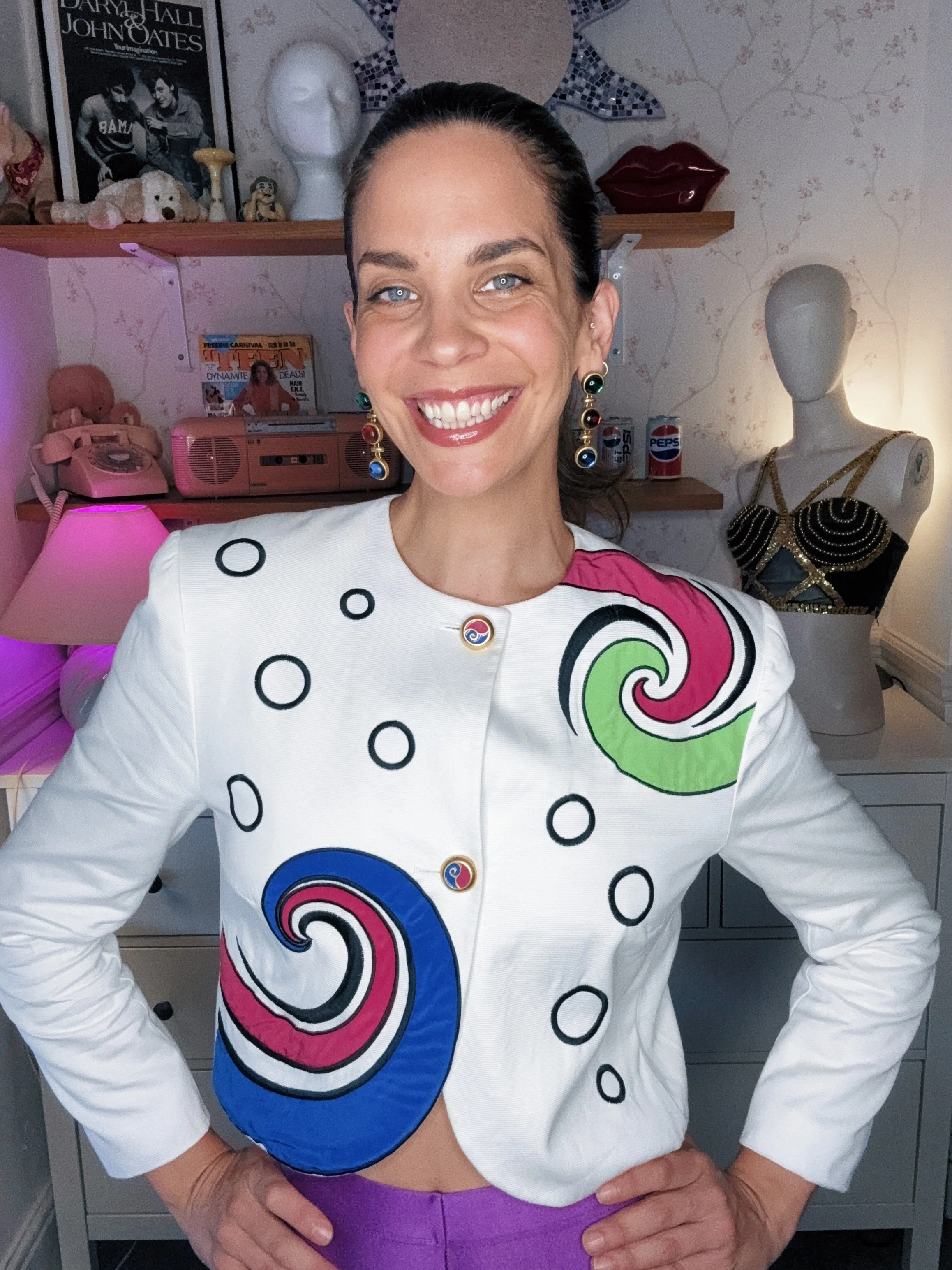 1980s Louis Feraud White Shapes Blazer