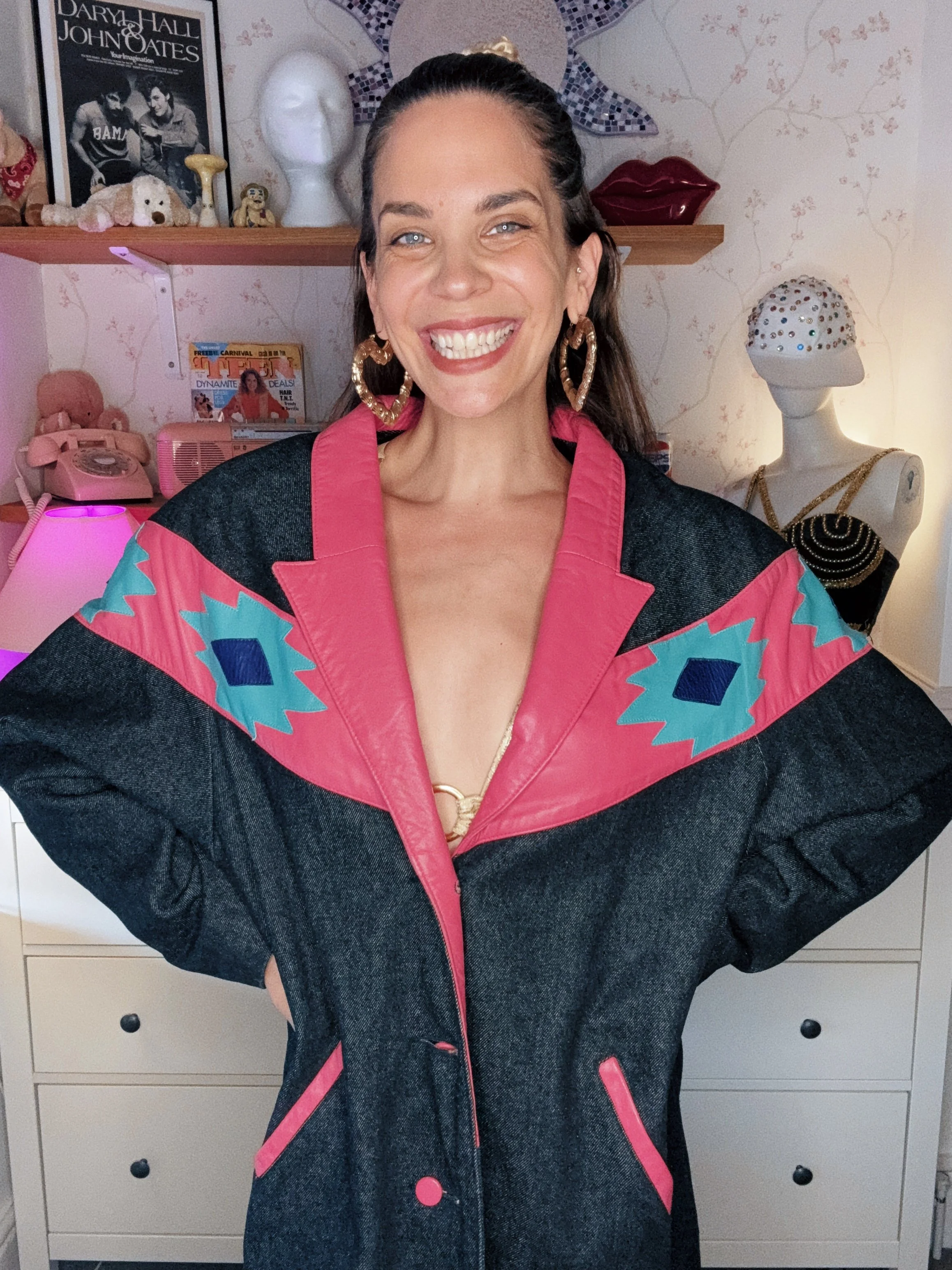 1980s Denim Jacket w/ colourful leather detail